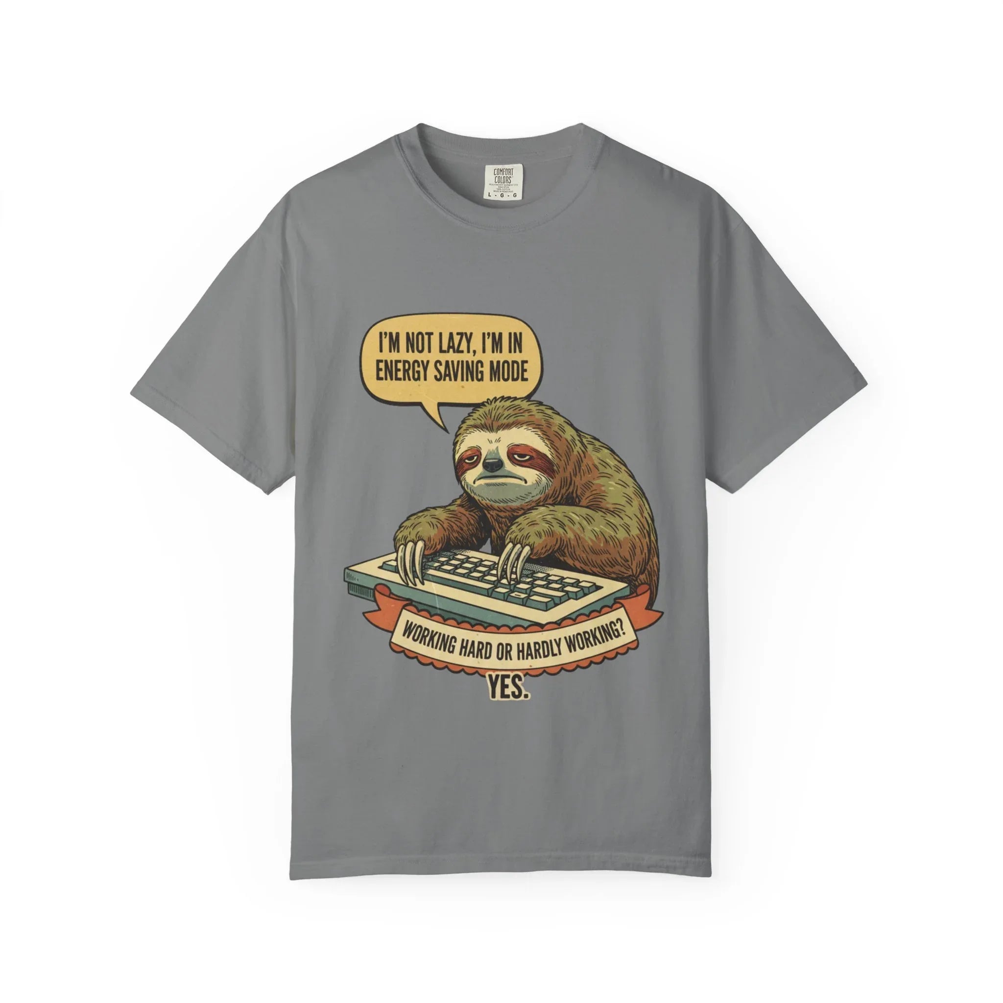 Funny Sloth Shirt - "I'm In Energy Saving Mode" Office Humor Tee - Programmer T-Shirt - Lazy Animal Lover Gift - Retro Style Sloth Graphic Tee Grey