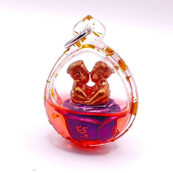 Inn-Koo Saen Ha Amulet for Love & Charm by Ajarn Nong - Empower Your Heart with this Powerful Amulet Bronze-purple enamel