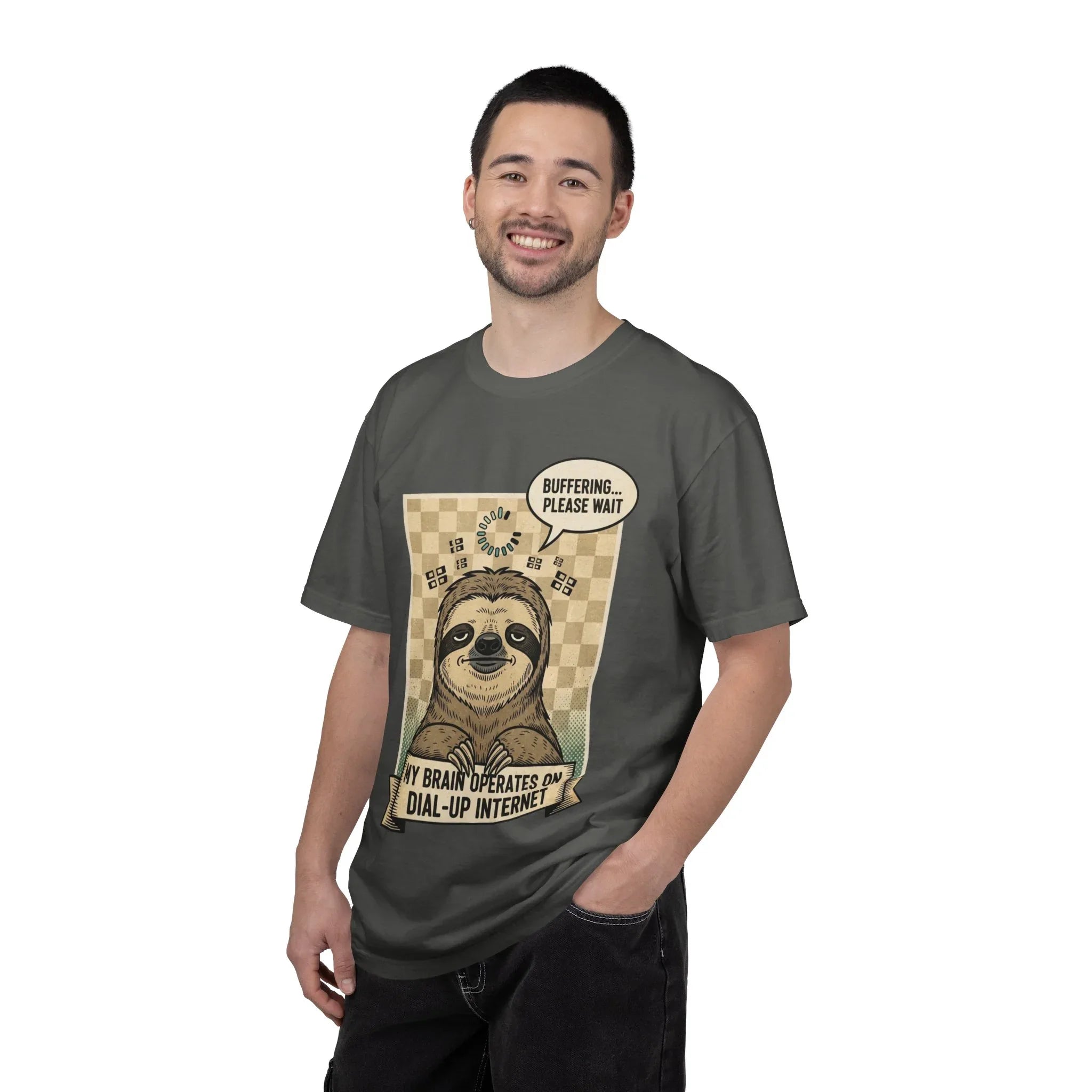 Funny Sloth Shirt - Retro 90s Dial-Up Internet Tee - "My Brain Operates on Dial-Up" Buffering Graphic T-Shirt - Sarcastic Sloth Lover Gift - Vintage Style Comfort Colors Apparel