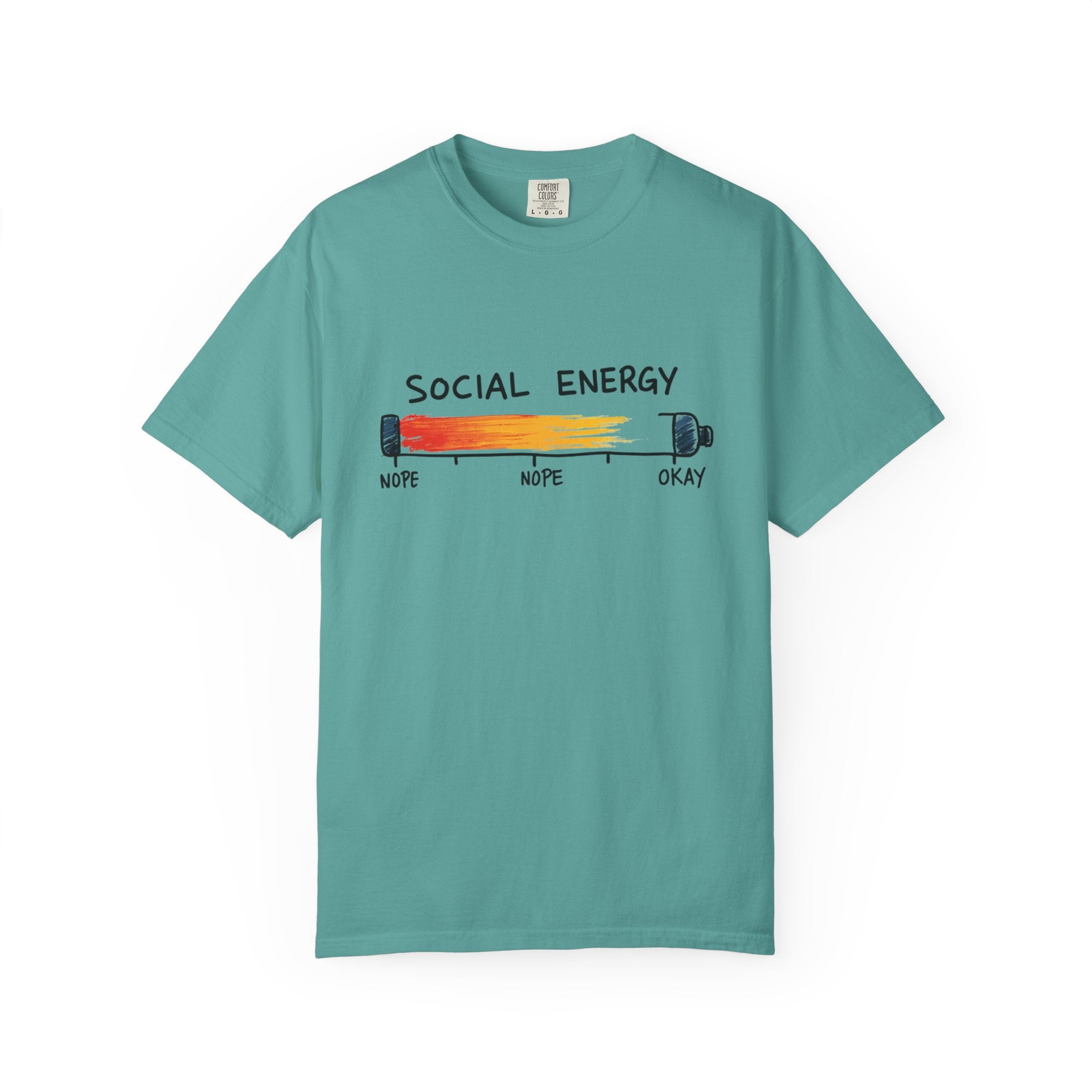 Social Energy Meter Shirt, Introvert Humor Tee, Social Battery Bar Chart T-Shirt, Funny Minimal Graphic, Nope to Okay Gift Seafoam
