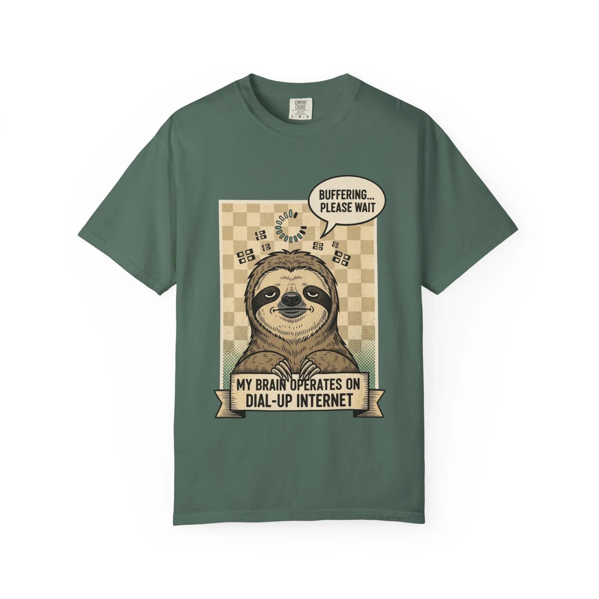 Funny Sloth Shirt Retro 90s Dial-Up Internet Tee Buffering Graphic Tshirt Sarcastic Sloth Lover Gift Vintage Style Comfort Colors Tee Blue Spruce