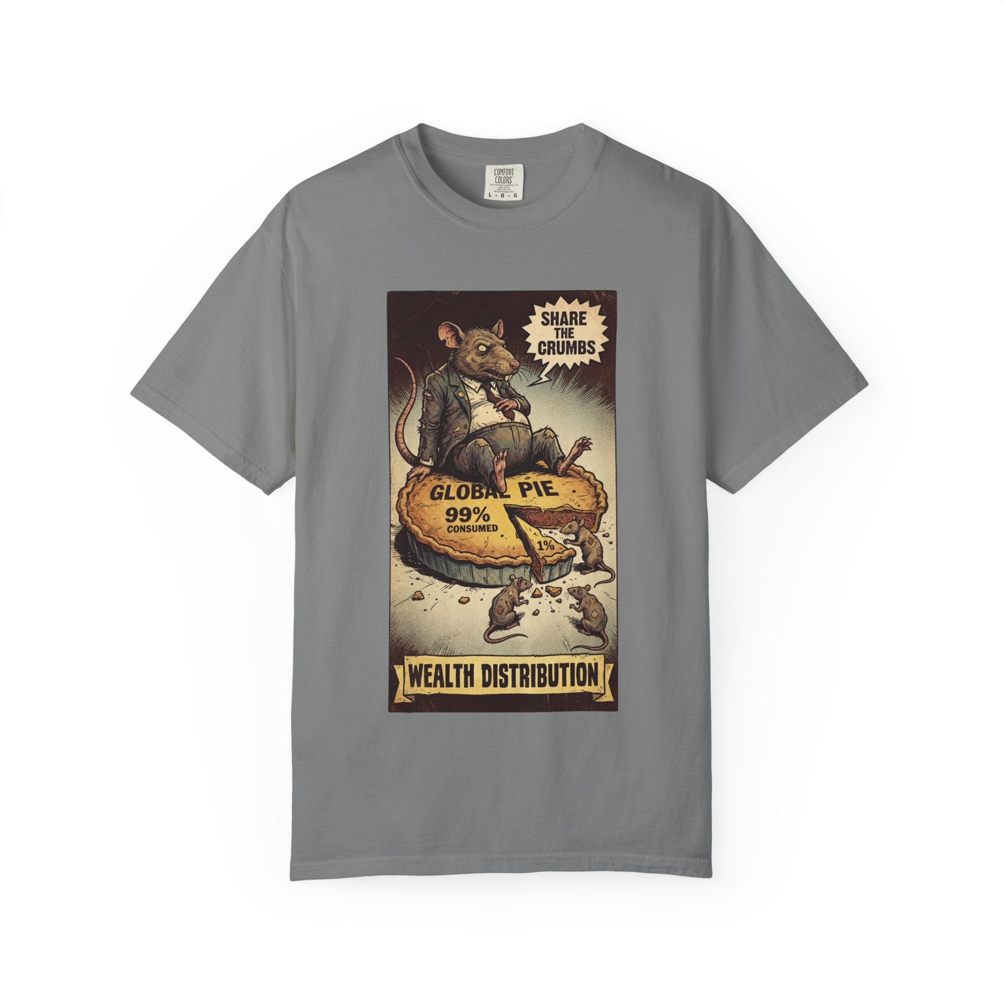 Share The Crumbs Shirt, Wealth Distribution Satire Tee, Vintage Capitalism Political Graphic, Social Justice Streetwear, Anti-Greed Rat Gift Grey