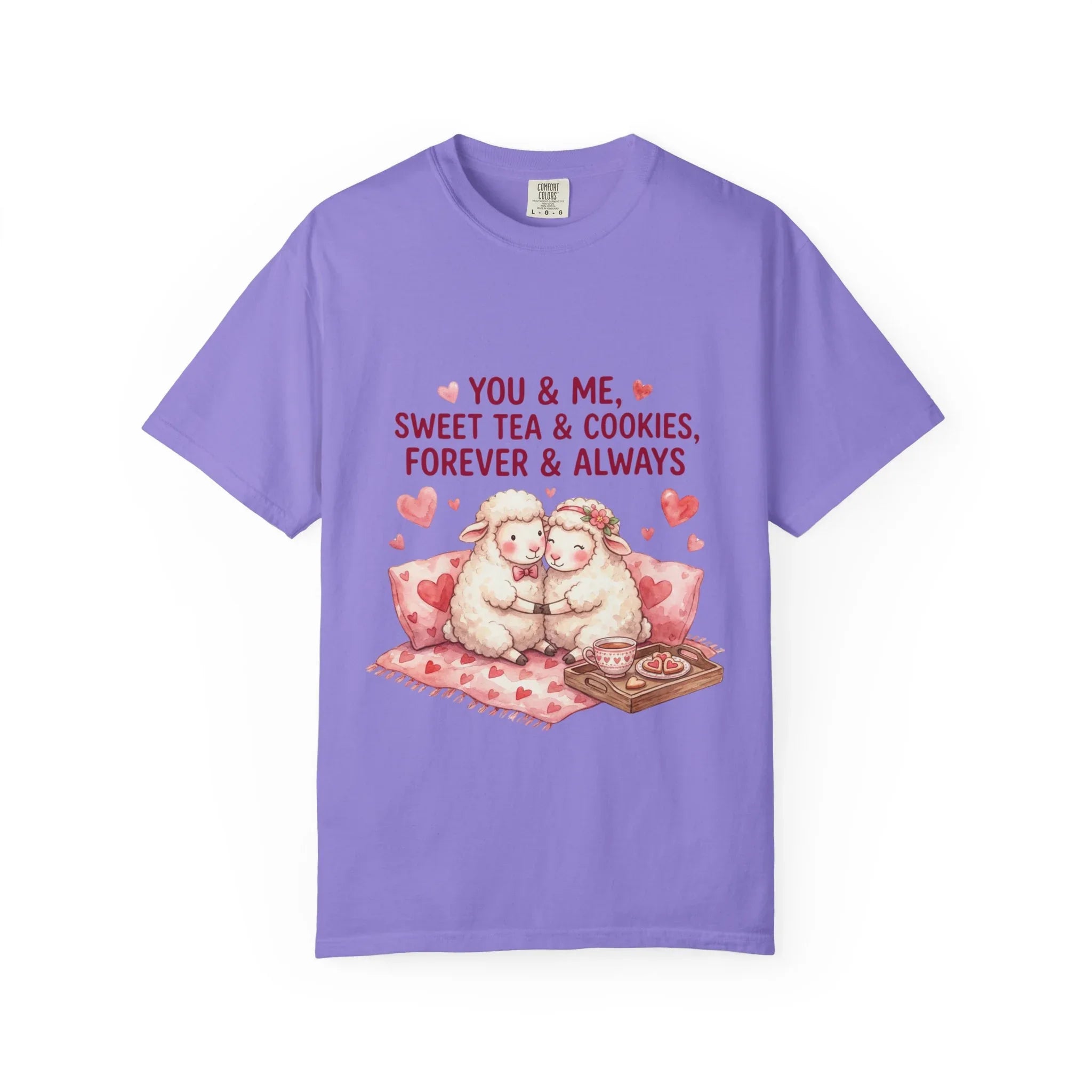 You and Me Sweet Tea Cookies Bears T Shirt Cute Cuddling Couple Watercolor Cozy Vintage Aesthetic Gift Lovers Soft Cotton Romantic Tee Violet