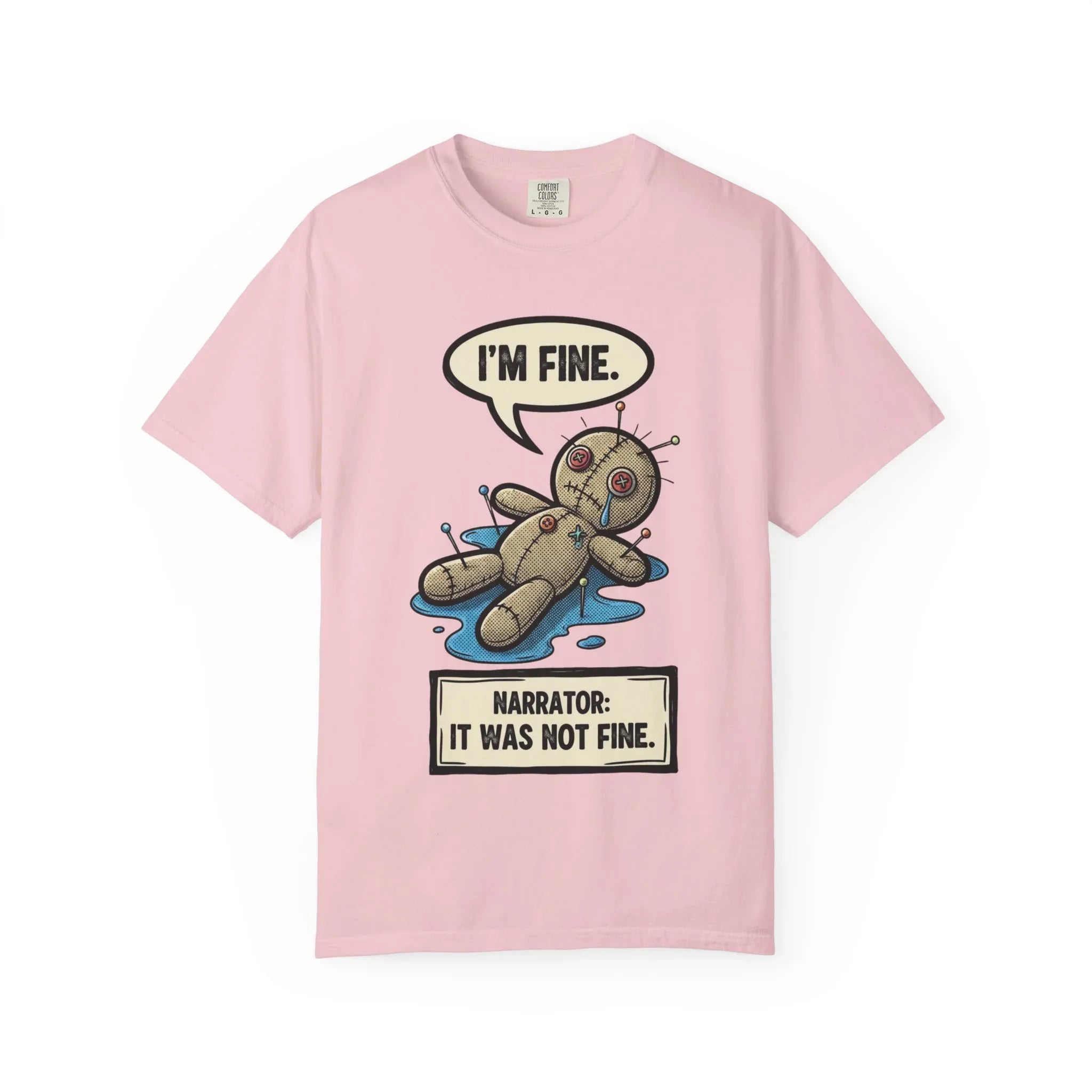 Funny Voodoo Doll "I'm Fine" Shirt - Sarcastic Mental Health Graphic Tee - Retro Comic Dark Humor T-Shirt - Vintage Garment-Dyed Relatable Mood Shirt - Edgy Aesthetic Streetwear Blossom