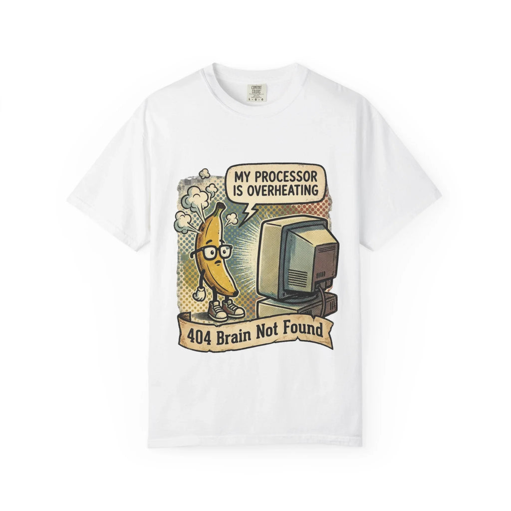 Funny Banana Overheating Shirt 404 Brain Not Found Tee IT Professional Gift Sarcastic Programmer Shirt Tech Burnout Retro Comic Graphic