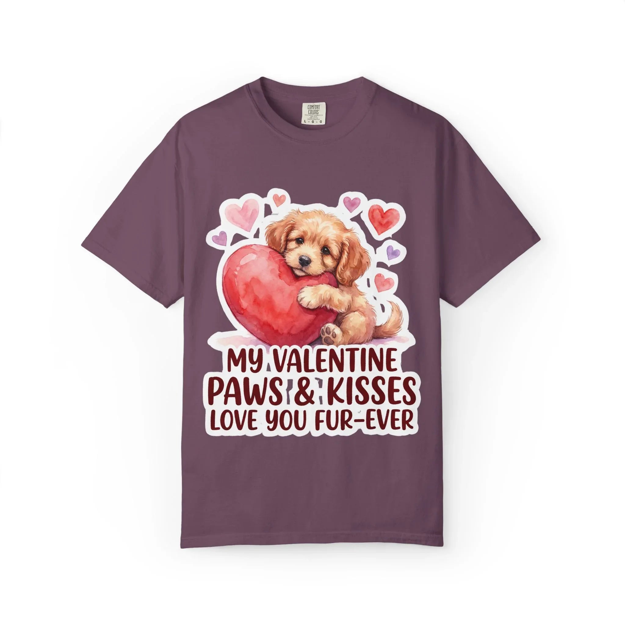 Puppy Heart Valentine T-Shirt | Paws & Kisses Love You Fur-Ever Dog Graphic Tee Berry M