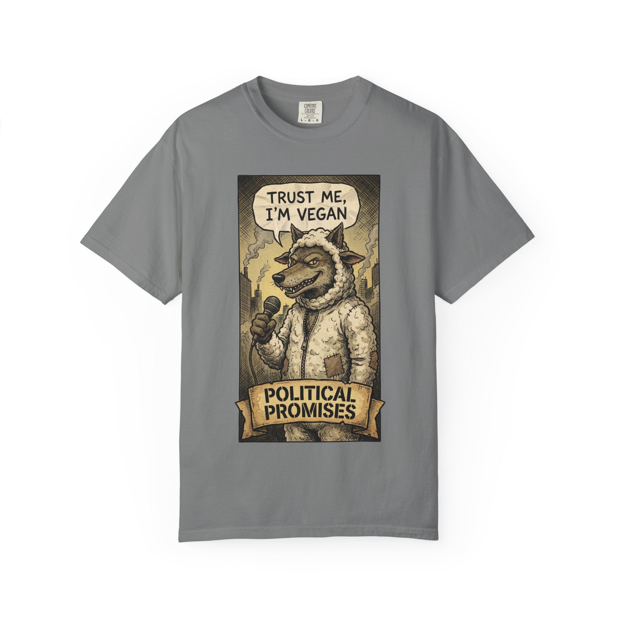 Political Promises Shirt, Wolf in Sheep's Clothing T-Shirt, Sarcastic Social Commentary Tee, Vintage Grunge Satire Apparel, Free Thinker Gift Grey