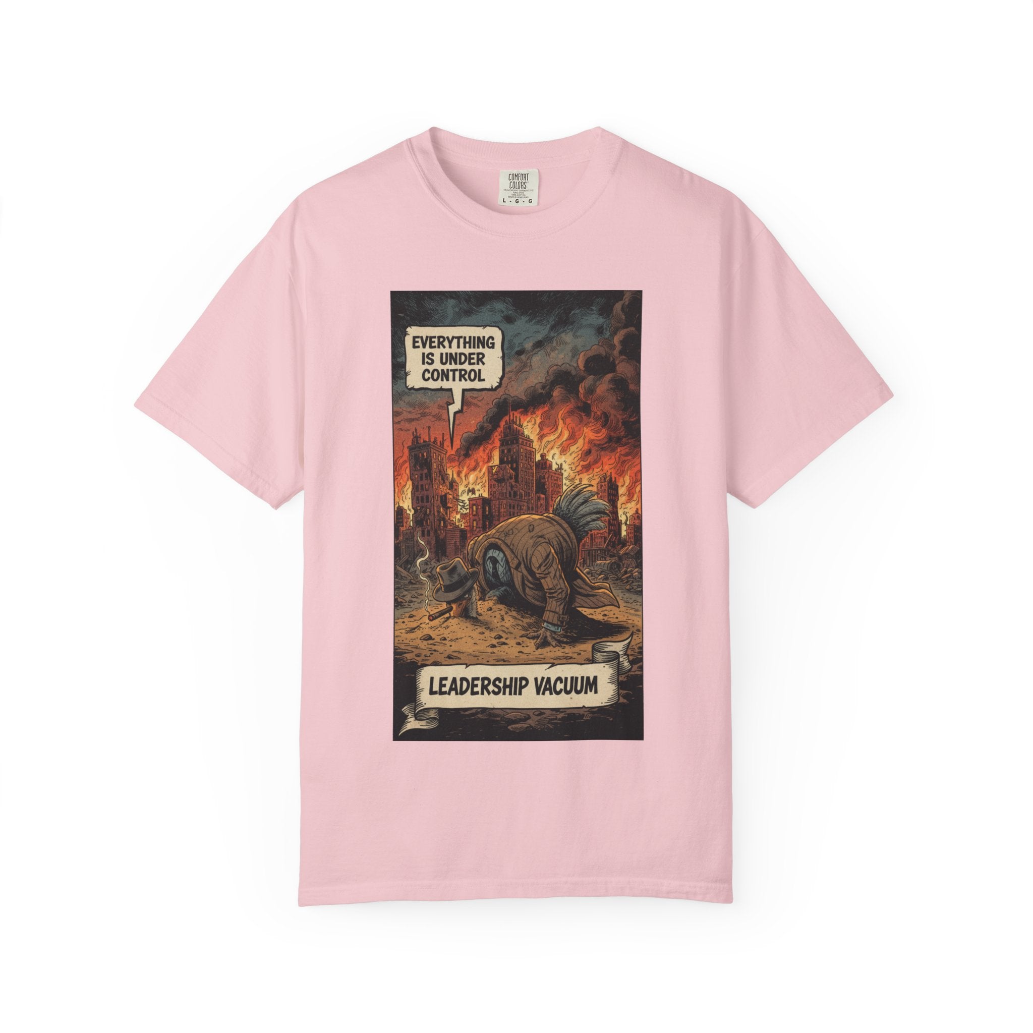 Leadership Vacuum T-Shirt - Funny Corporate Satire Tee - Head in Sand Ostrich Shirt - Sarcastic Management Humor Gift - Vintage Comic Style Blossom