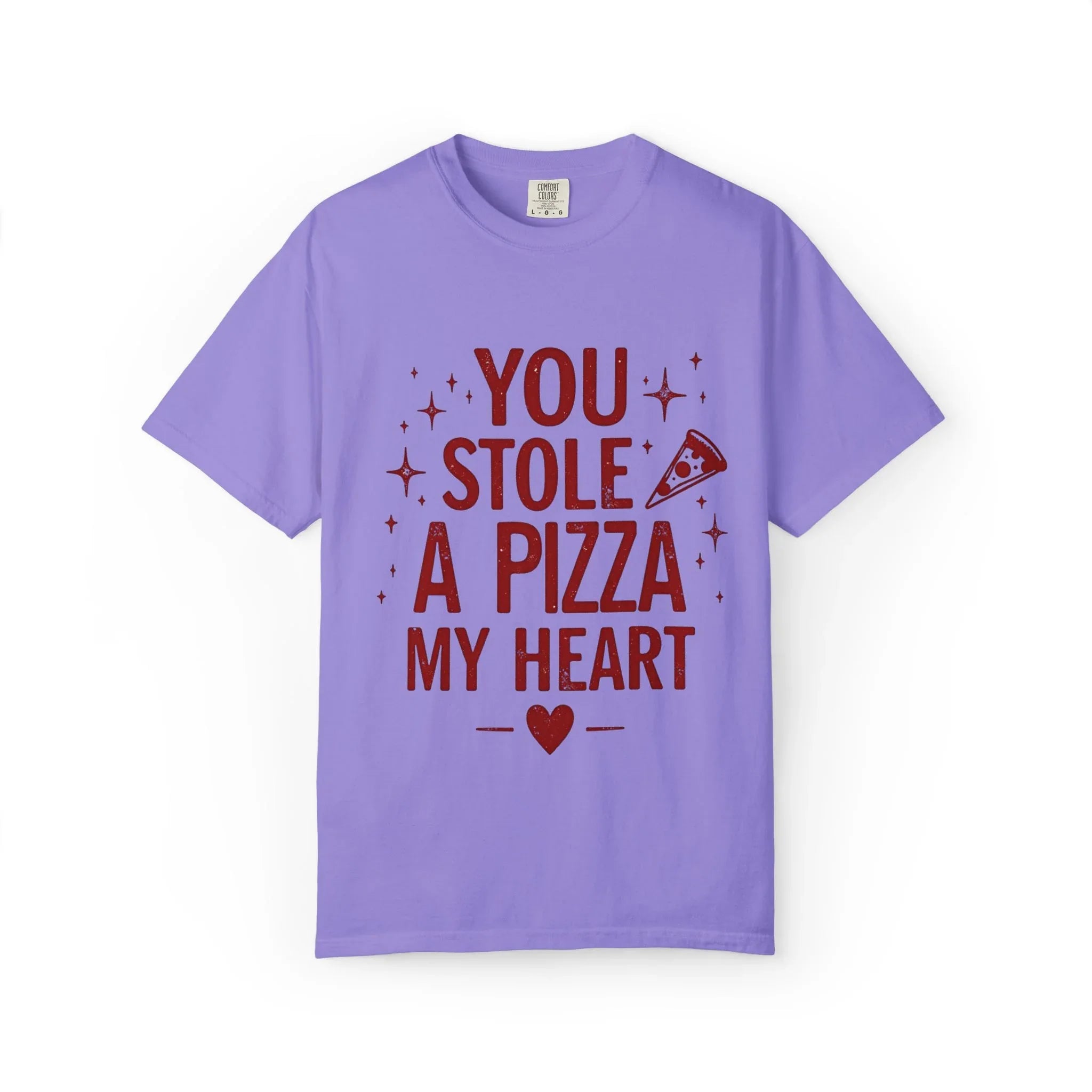 You Stole a Pizza My Heart Shirt, Pizza Love Pun Tee, Cute Typography T-Shirt, Funny Foodie Valentine Gift, Couples Date Night Outfit Violet