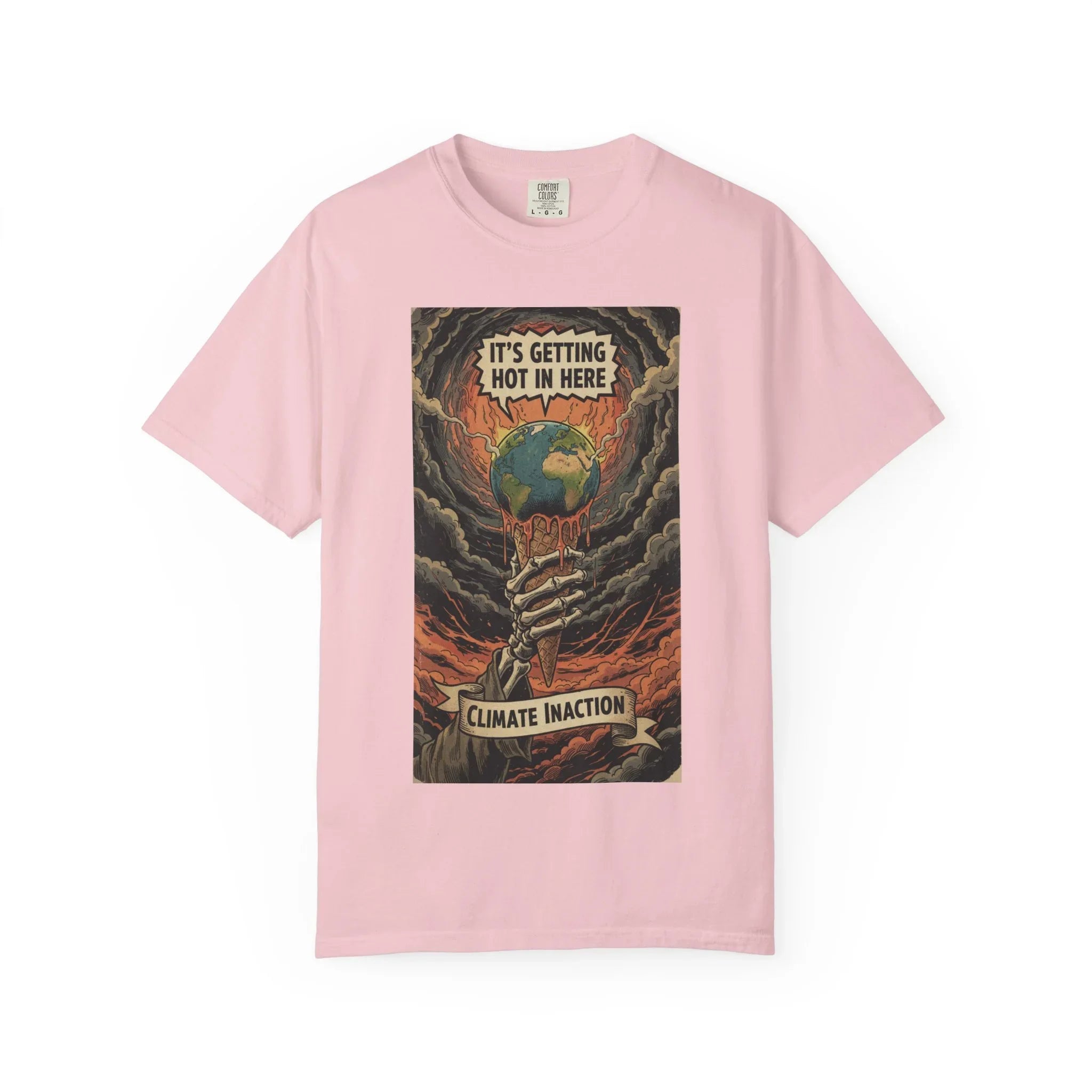 Climate Inaction Skeleton Melting Earth Shirt - Vintage Graphic Global Warming Activist Tee - Retro Aesthetic Sarcastic Eco-Friendly Gift - Heavyweight Garment-Dyed Unisex T-shirt Blossom