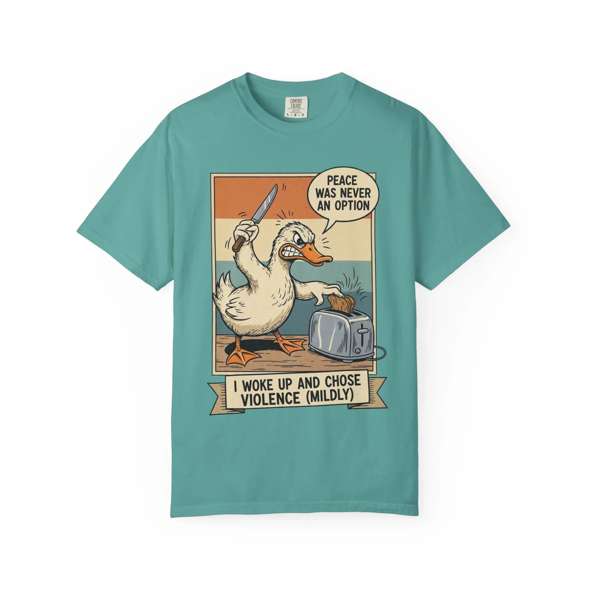 Funny Duck Shirt Meme Peace Was Never An Option Retro Vintage Aesthetic Angry Bird Knife Graphic Tee Sarcastic Gift for Friend Seafoam