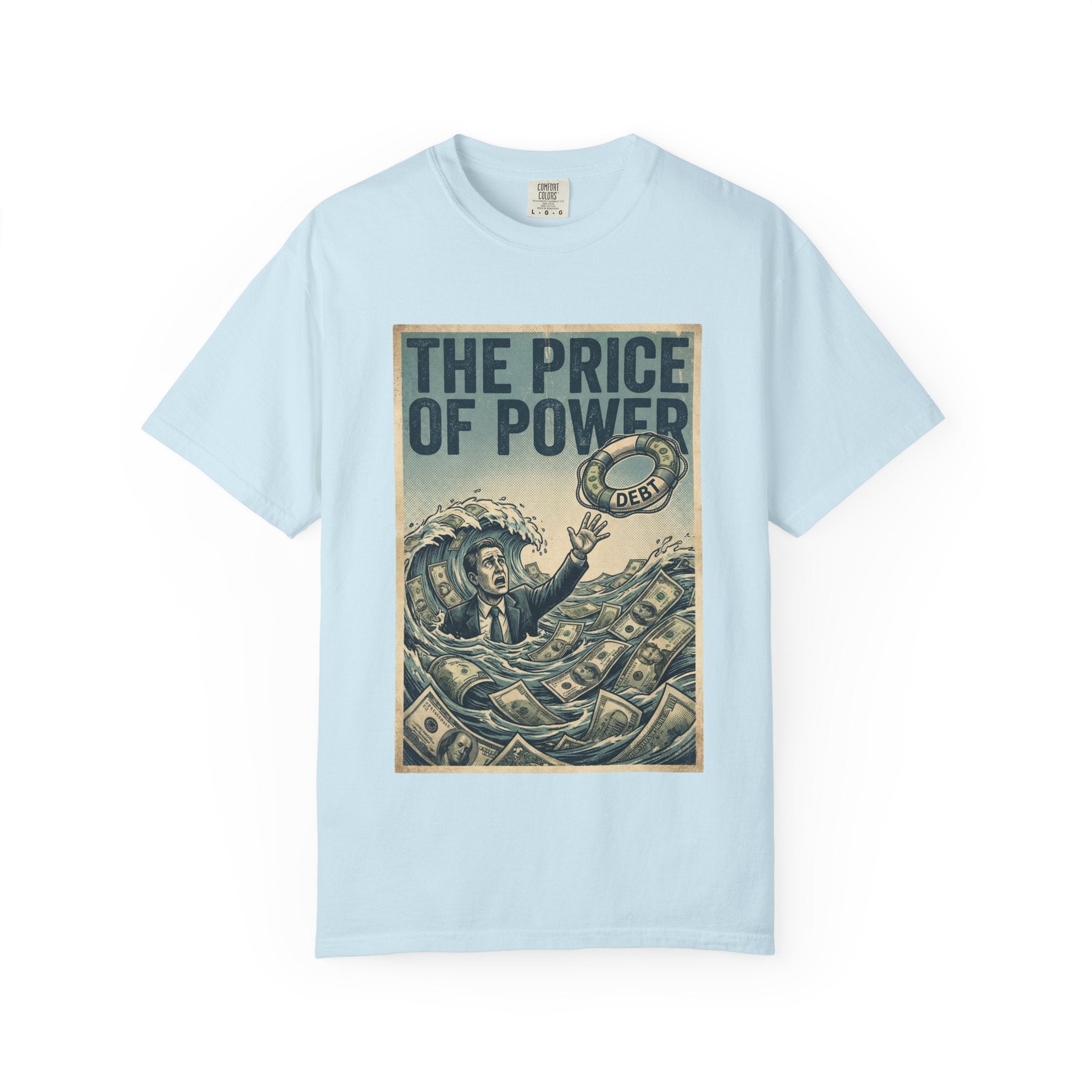 Vintage Dystopian Debt Shirt, Retro All-Seeing Eye Tee, Corporate Tech Overload Graphic, Dark Academia Aesthetic, Gift for Economists & Techies, Philosophy Satire Unisex T-Shirt Chambray