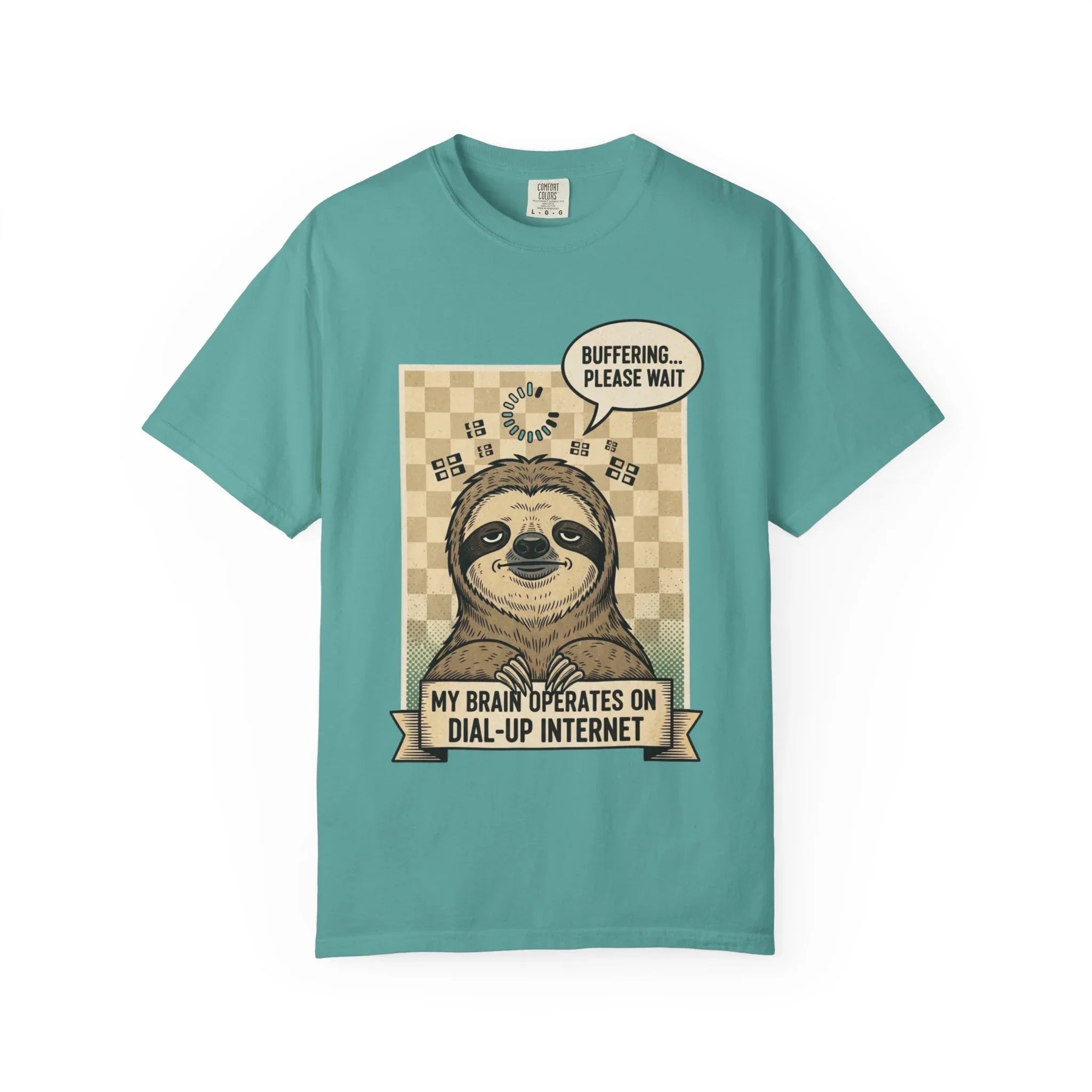 Funny Sloth Shirt Retro 90s Dial-Up Internet Tee Buffering Graphic Tshirt Sarcastic Sloth Lover Gift Vintage Style Comfort Colors Tee Seafoam