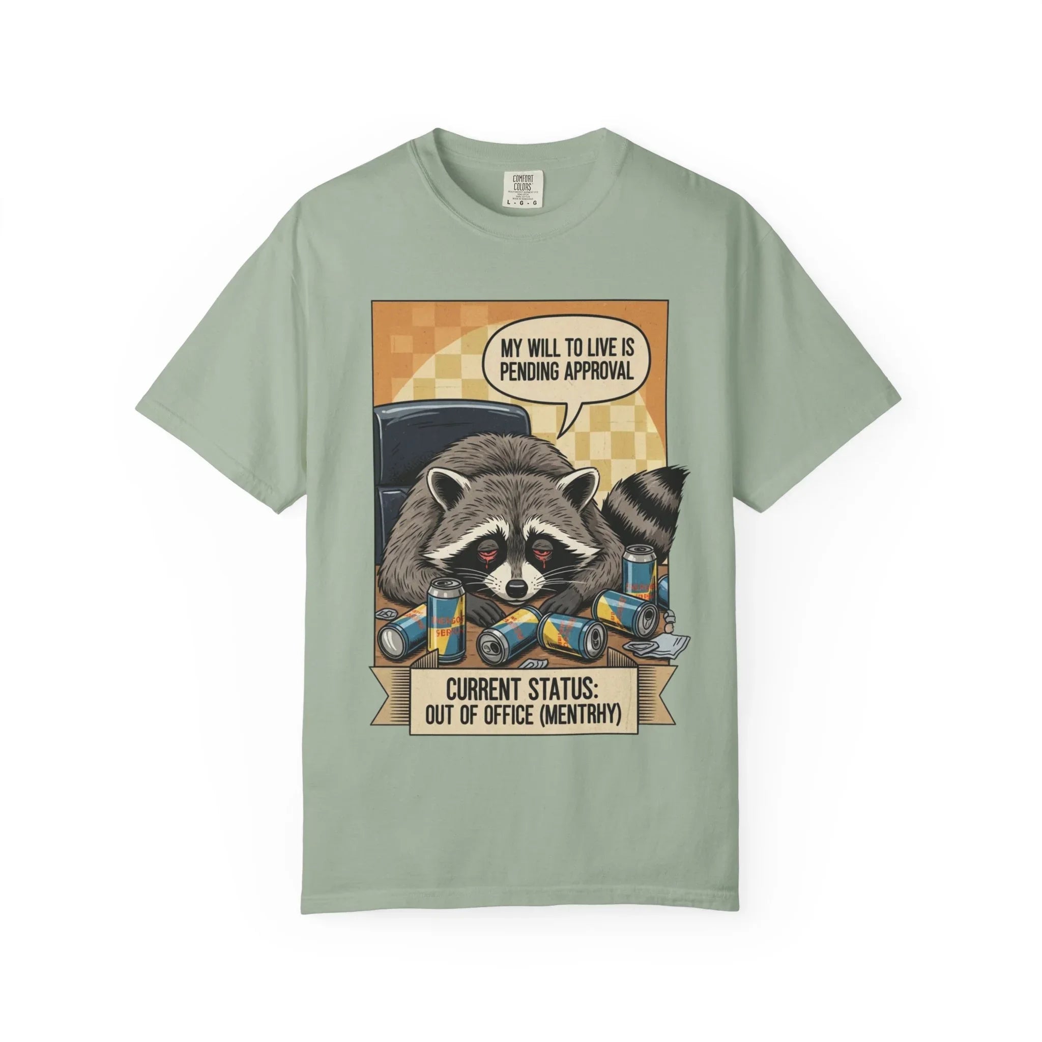 Funny Raccoon Shirt - Mentally Exhausted Office Tee - Retro Trash Panda Corporate Humor - Sarcastic "Pending Approval" T-Shirt - Relatable Coworker Gift & Work From Home Apparel Bay