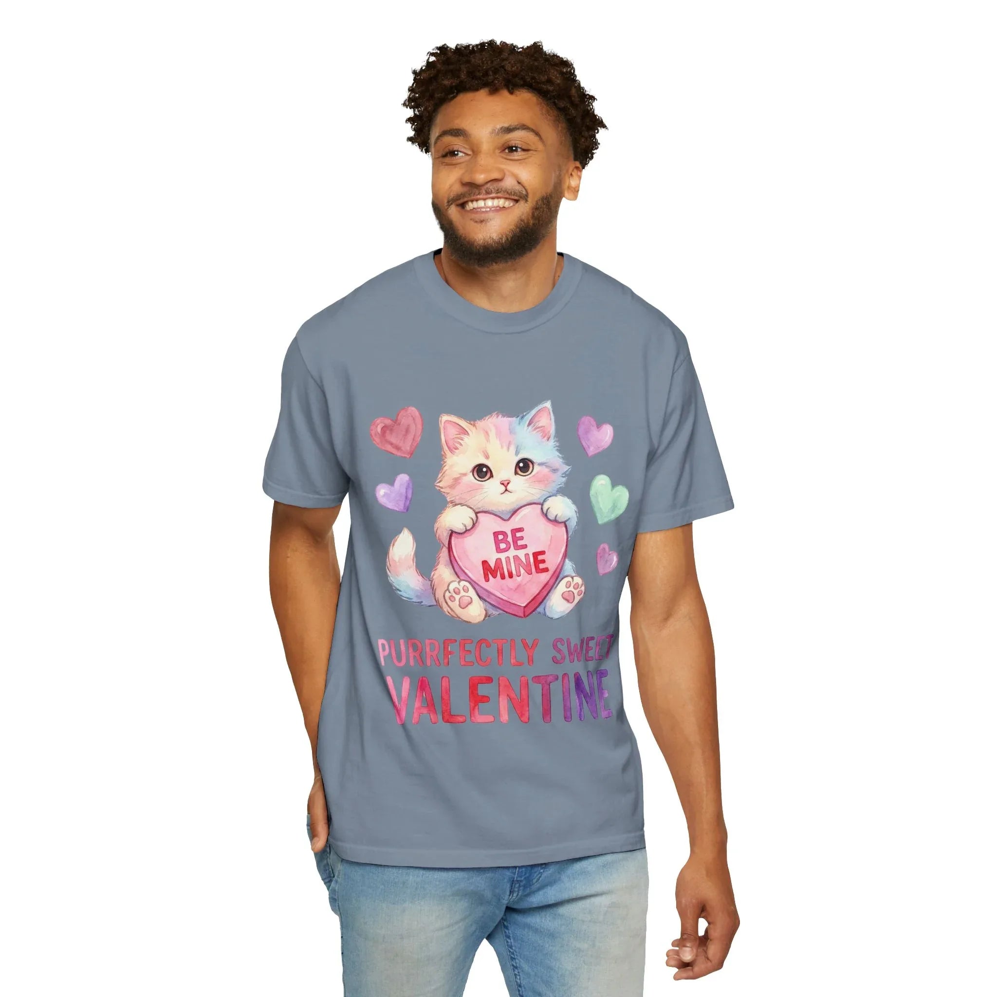 Purrfectly Sweet Valentine Cat T-Shirt | Be Mine Heart Design | Cute Pastel Kitten Tee | Cozy Romantic Gift for Cat Lovers