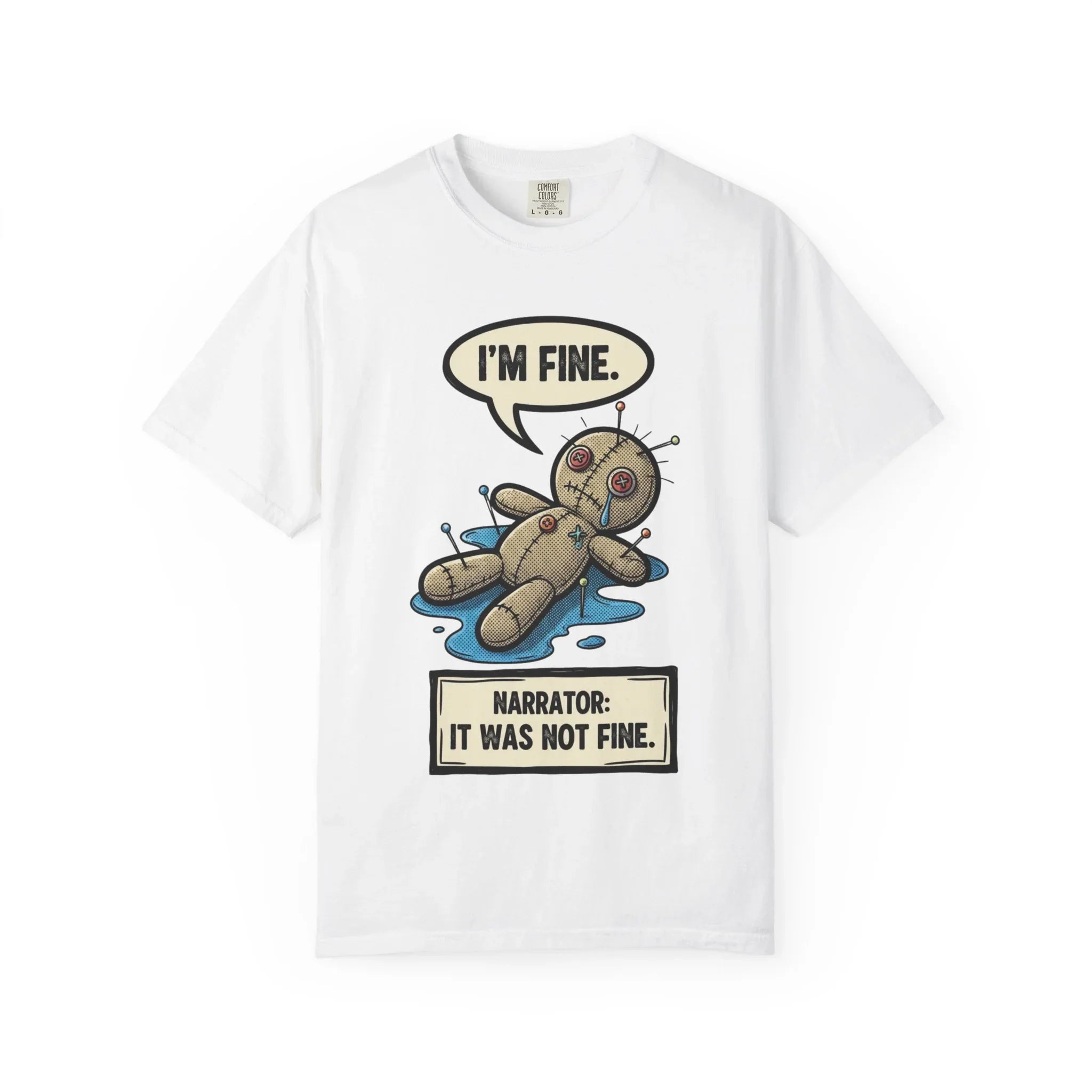 Funny Voodoo Doll "I'm Fine" Shirt - Sarcastic Mental Health Graphic Tee - Retro Comic Dark Humor T-Shirt - Vintage Garment-Dyed Relatable Mood Shirt - Edgy Aesthetic Streetwear
