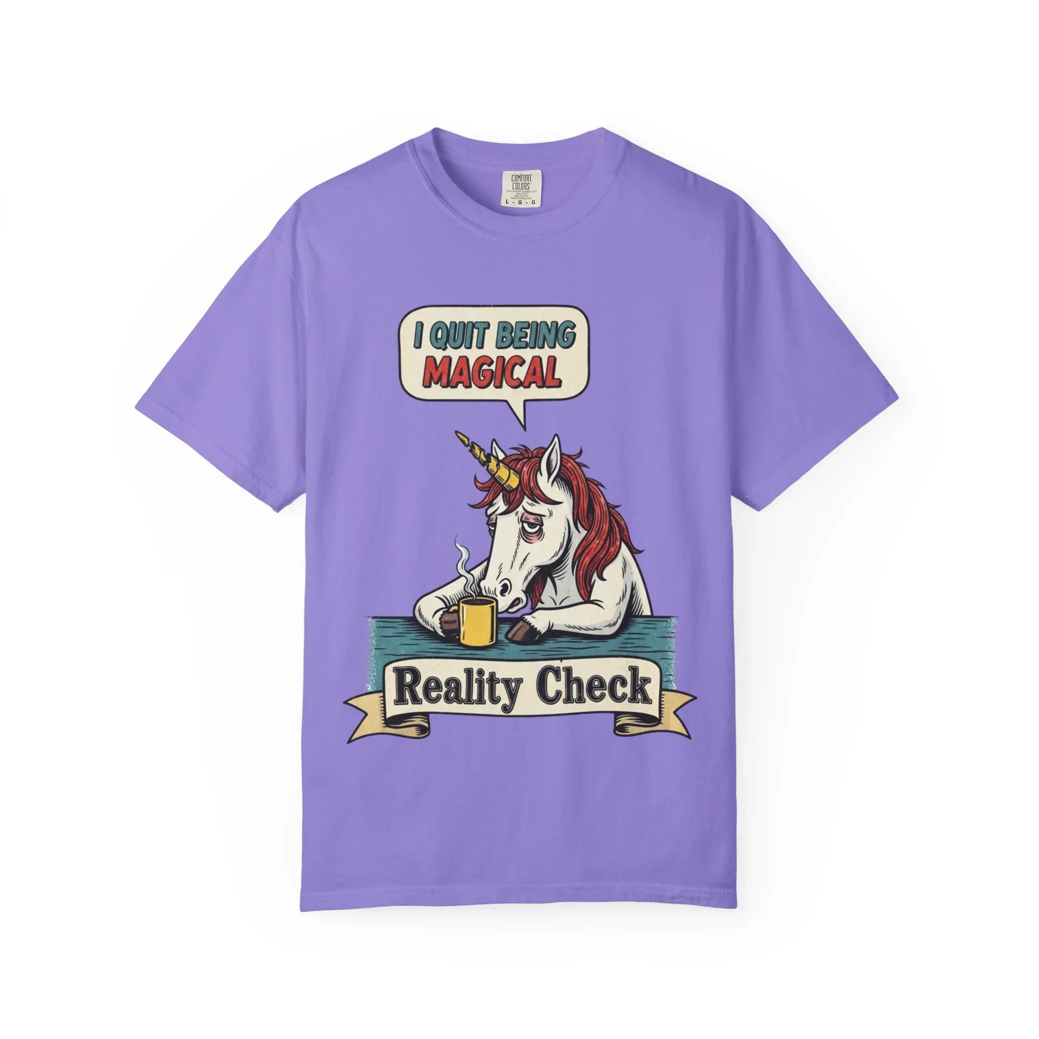 Funny Unicorn Shirt - "I Quit Being Magical" Vintage Graphic Tee - Sarcastic Coffee Lover Gift - Burnout T-Shirt - Reality Check Adulting Humor Top Violet
