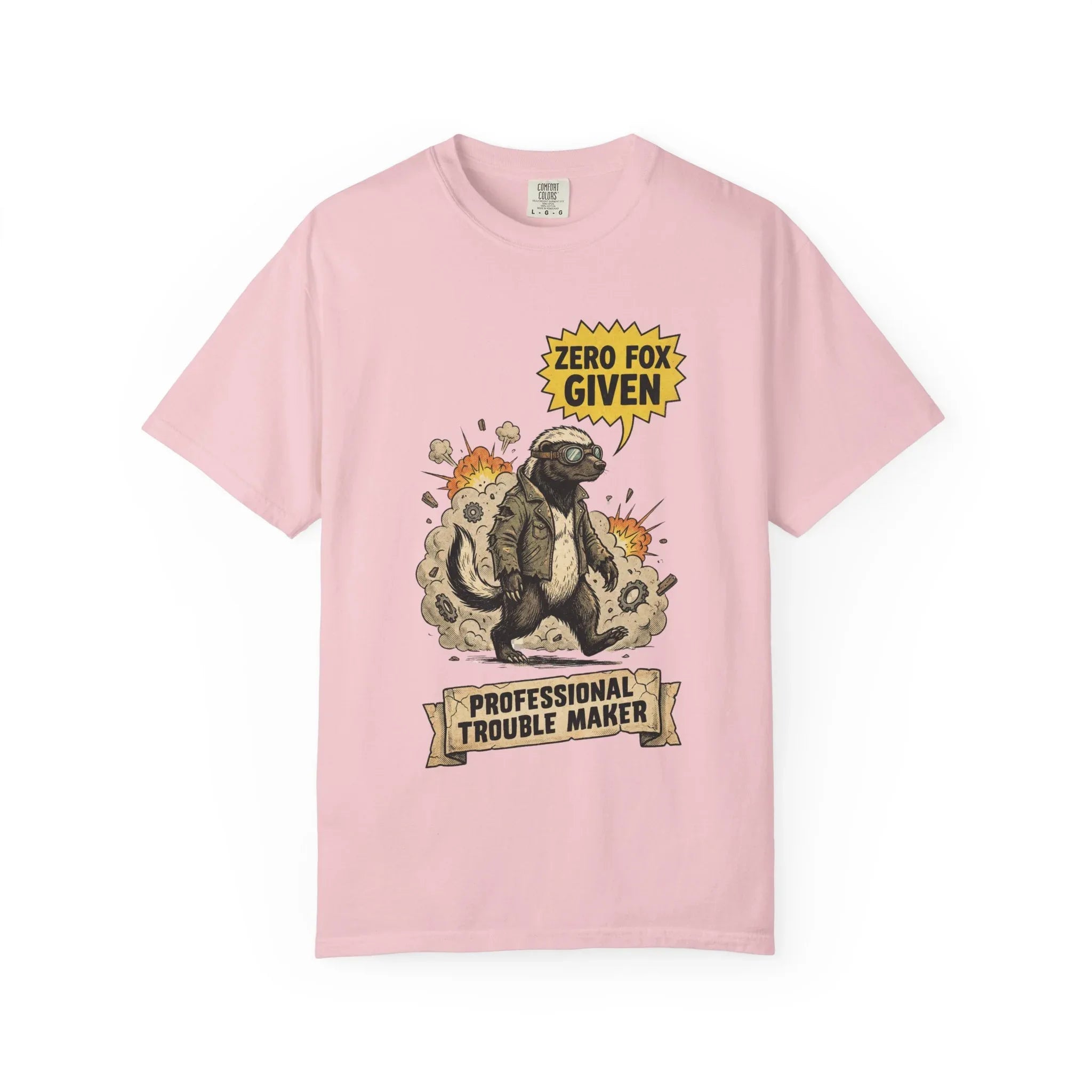 Honey Badger Shirt - "Zero Fox Given" T-Shirt - Professional Trouble Maker - Funny Animal Tee - Vintage Biker Gift - Sarcastic Graphic Top for Rebels Blossom