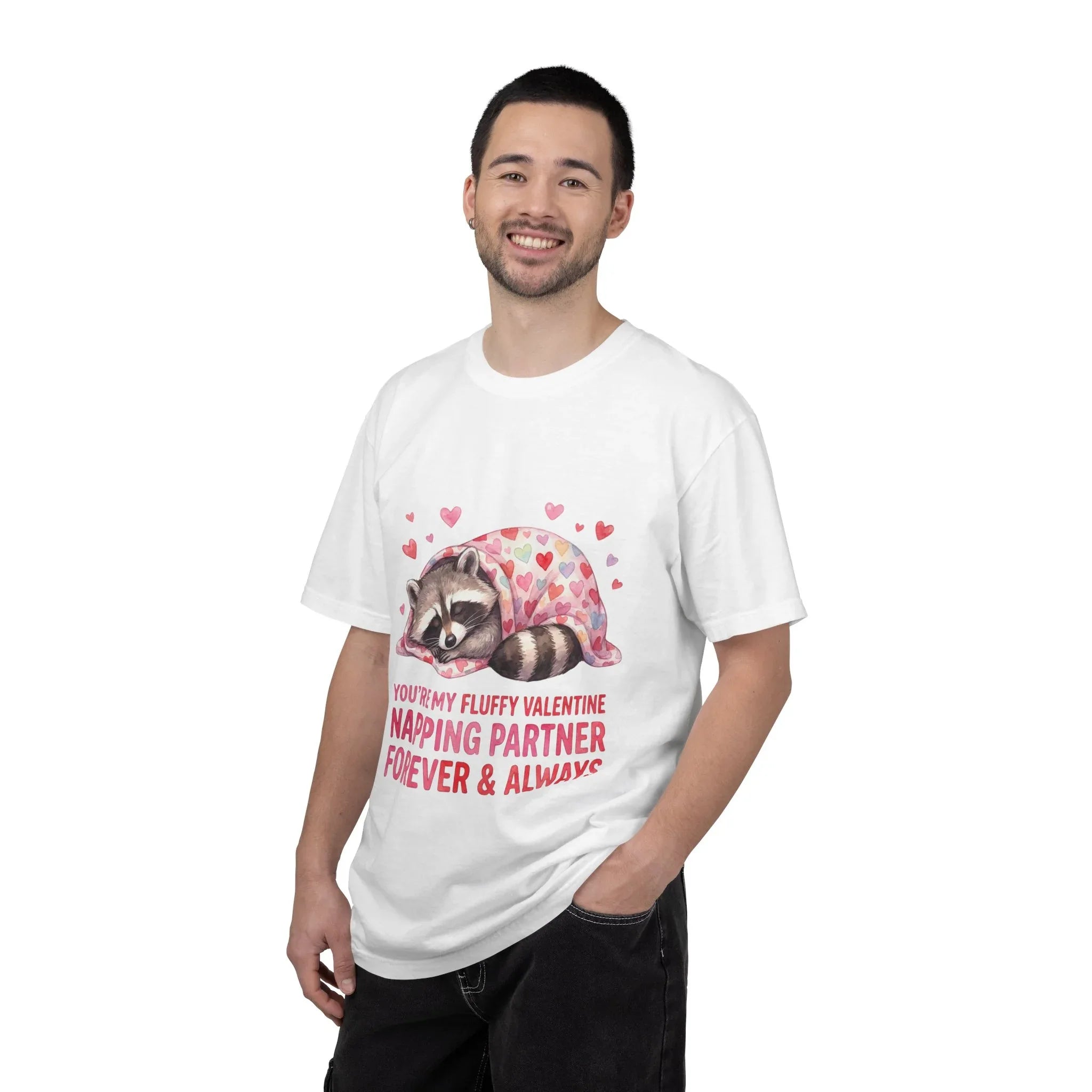 Sleeping Raccoon Valentine T Shirt Fluffy Napping Partner Forever Watercolor Cozy Vintage Aesthetic Gift Animal Lovers Soft Cotton Romantic