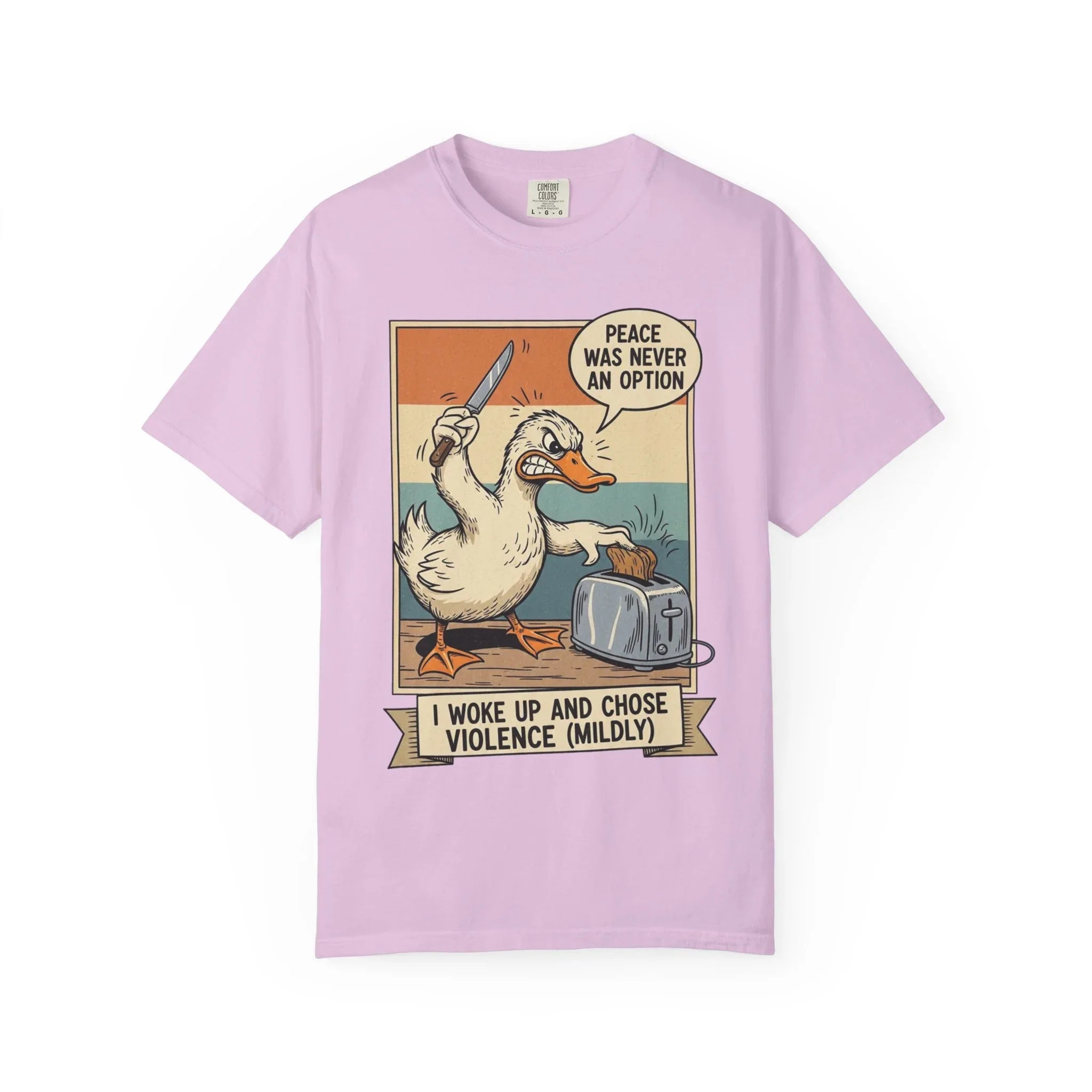 Funny Duck Meme Shirt - "Peace Was Never An Option" Retro Tee - Angry Bird Knife Graphic - I Woke Up And Chose Violence (Mildly) - Vintage Aesthetic Sarcastic Gift Orchid