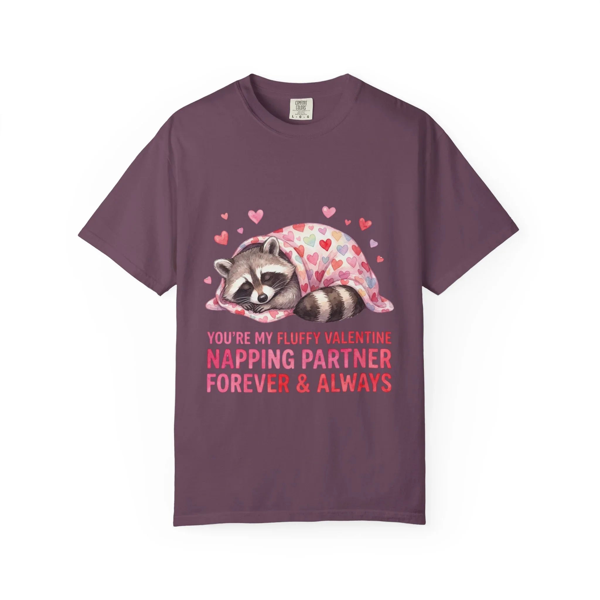 Sleeping Raccoon Valentine T Shirt Fluffy Napping Partner Forever Watercolor Cozy Vintage Aesthetic Gift Animal Lovers Soft Cotton Romantic Berry M