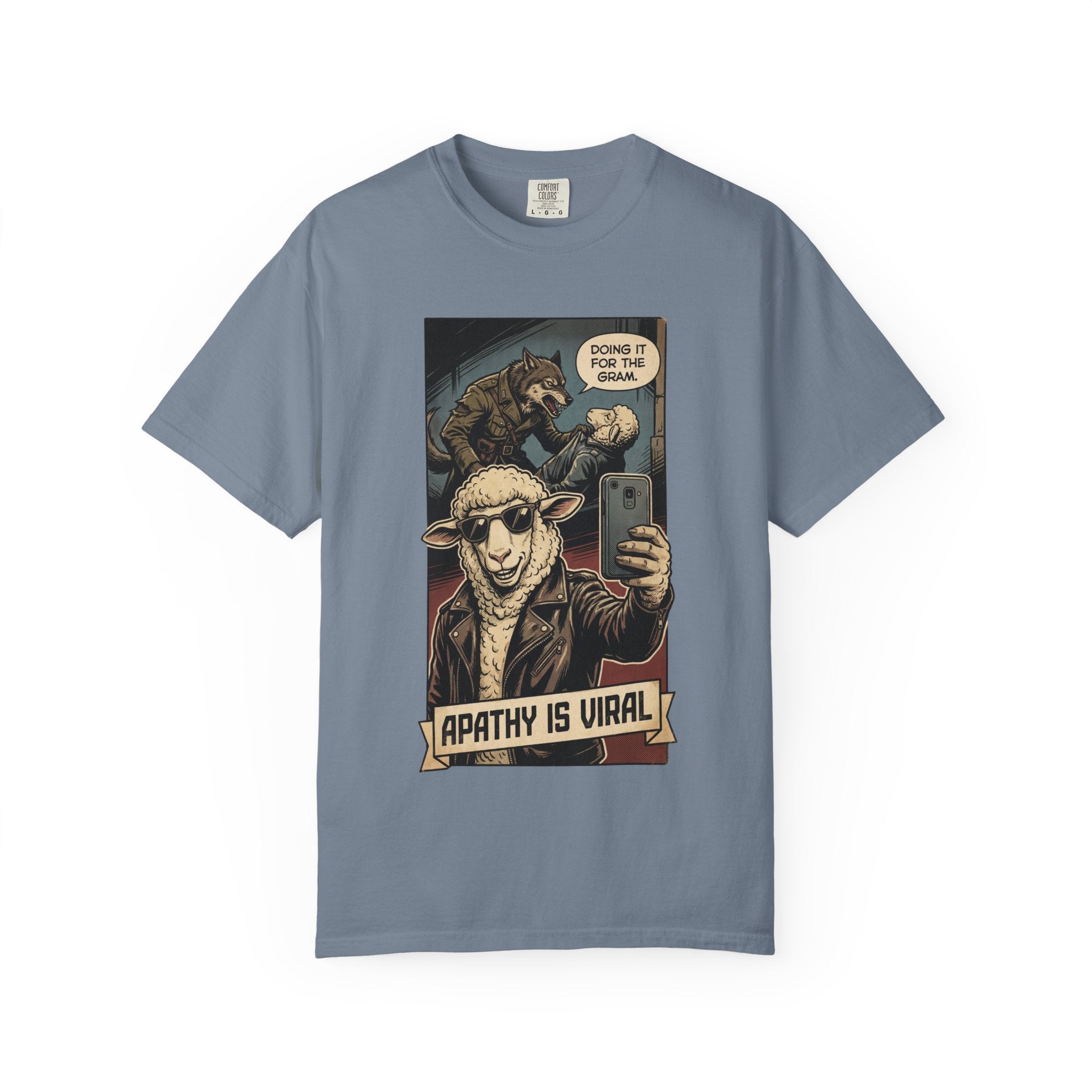 Apathy Is Viral Shirt Vintage Comic Graphic Tee Retro Satirical Humor Shirt Social Media Sarcasm Gift Streetwear Art Blue Jean