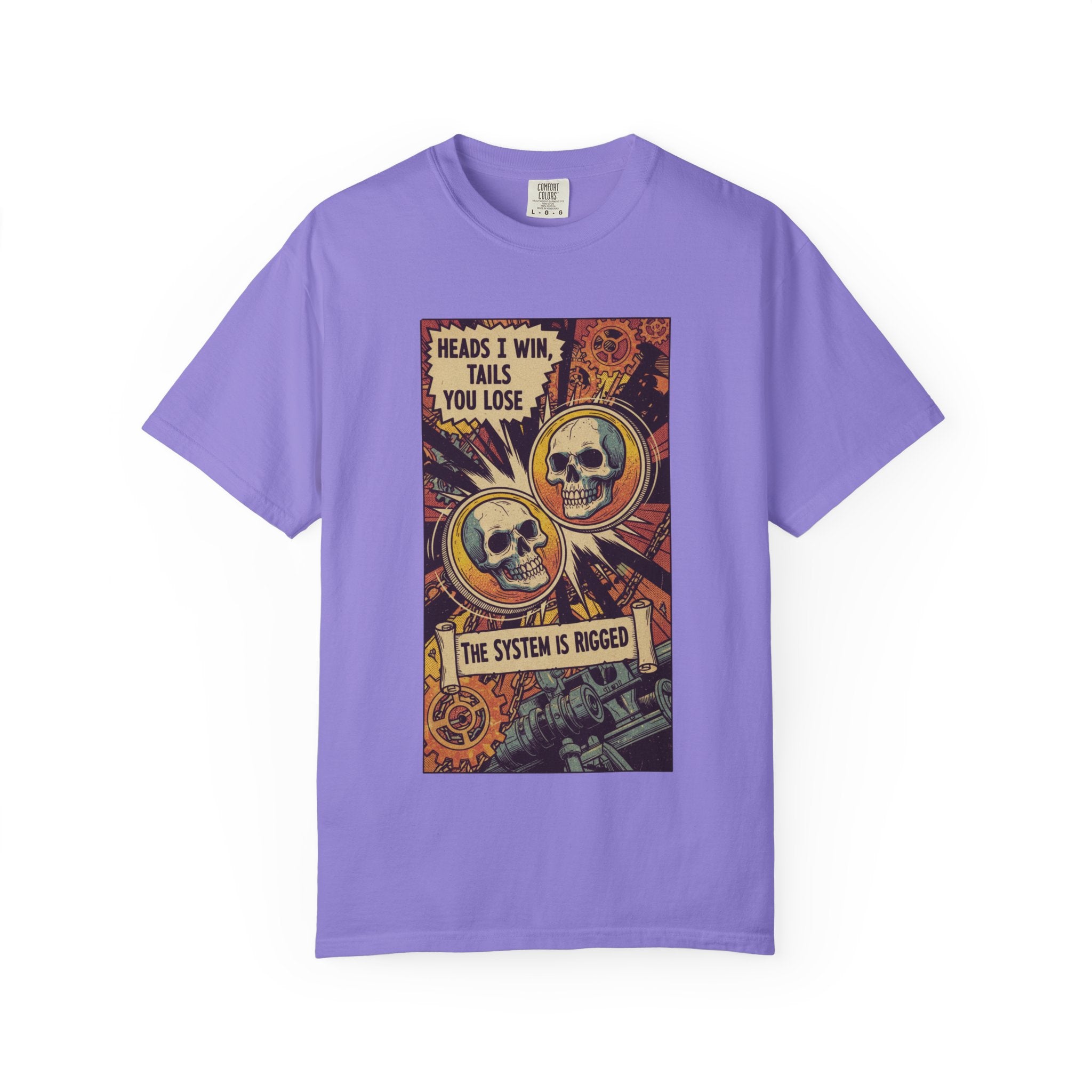 The System Is Rigged T-Shirt - Vintage Satirical Skull Graphic - Dark Humor Chess Pawn Tee - Retro Propaganda Streetwear Violet