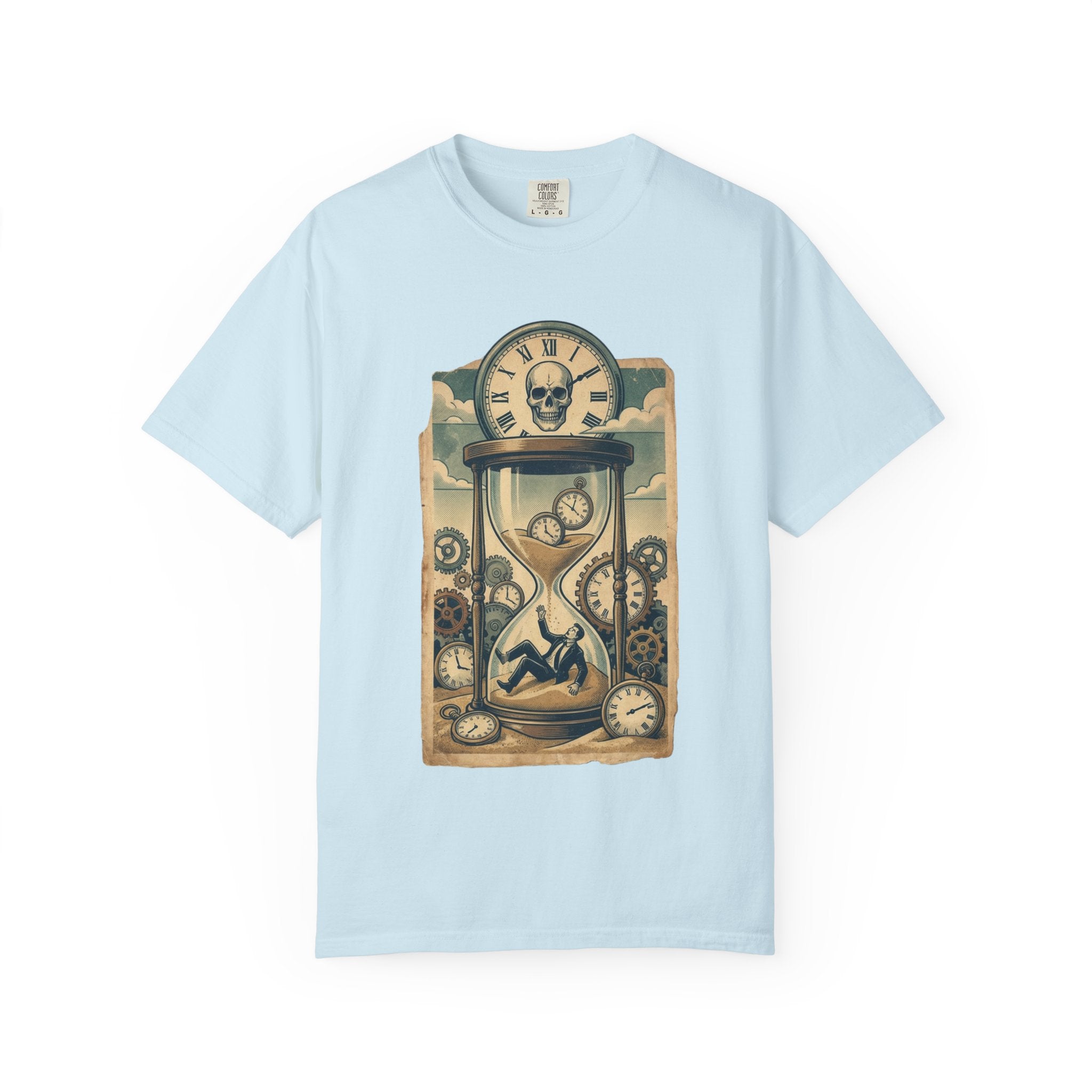 Vintage Dystopian Corporate Overload Shirt, All Seeing Eye Retro Graphic Tee, Dark Academia Burnout Apparel, Steampunk Gear T-Shirt, Gift for Office Workers, Philosophy Satire Unisex Top Chambray