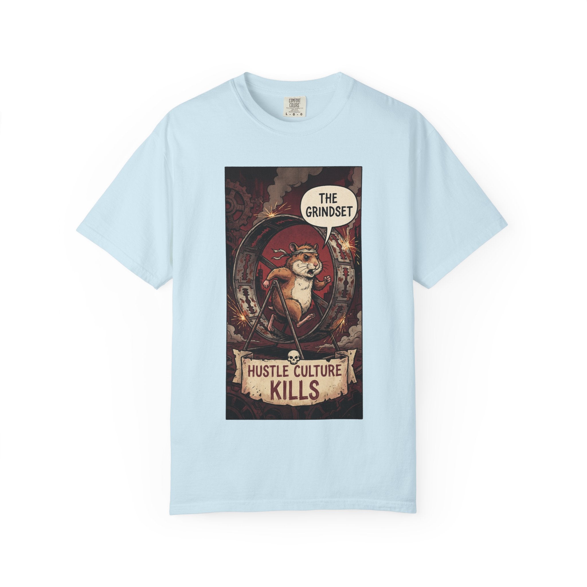 The Grindset Shirt - Hustle Culture Kills T-Shirt - Sarcastic Burnout Awareness Tee - Vintage Comic Graphic - Corporate Satire Gift Chambray