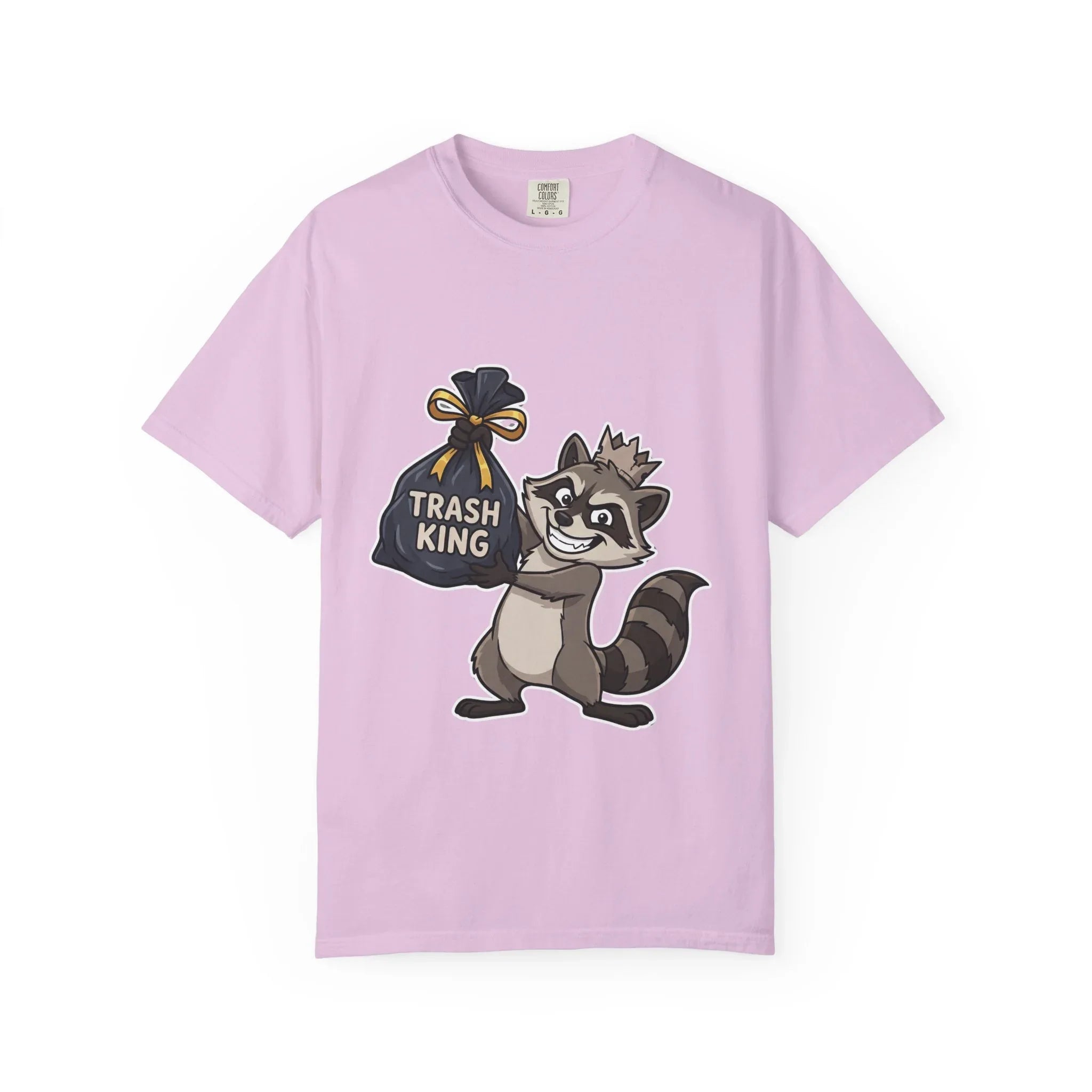 Trash King Raccoon Shirt, Funny Trash Panda Tee, Crown Trash Bag Graphic T-Shirt, Meme Streetwear Gift, Sarcastic Animal Humor Orchid