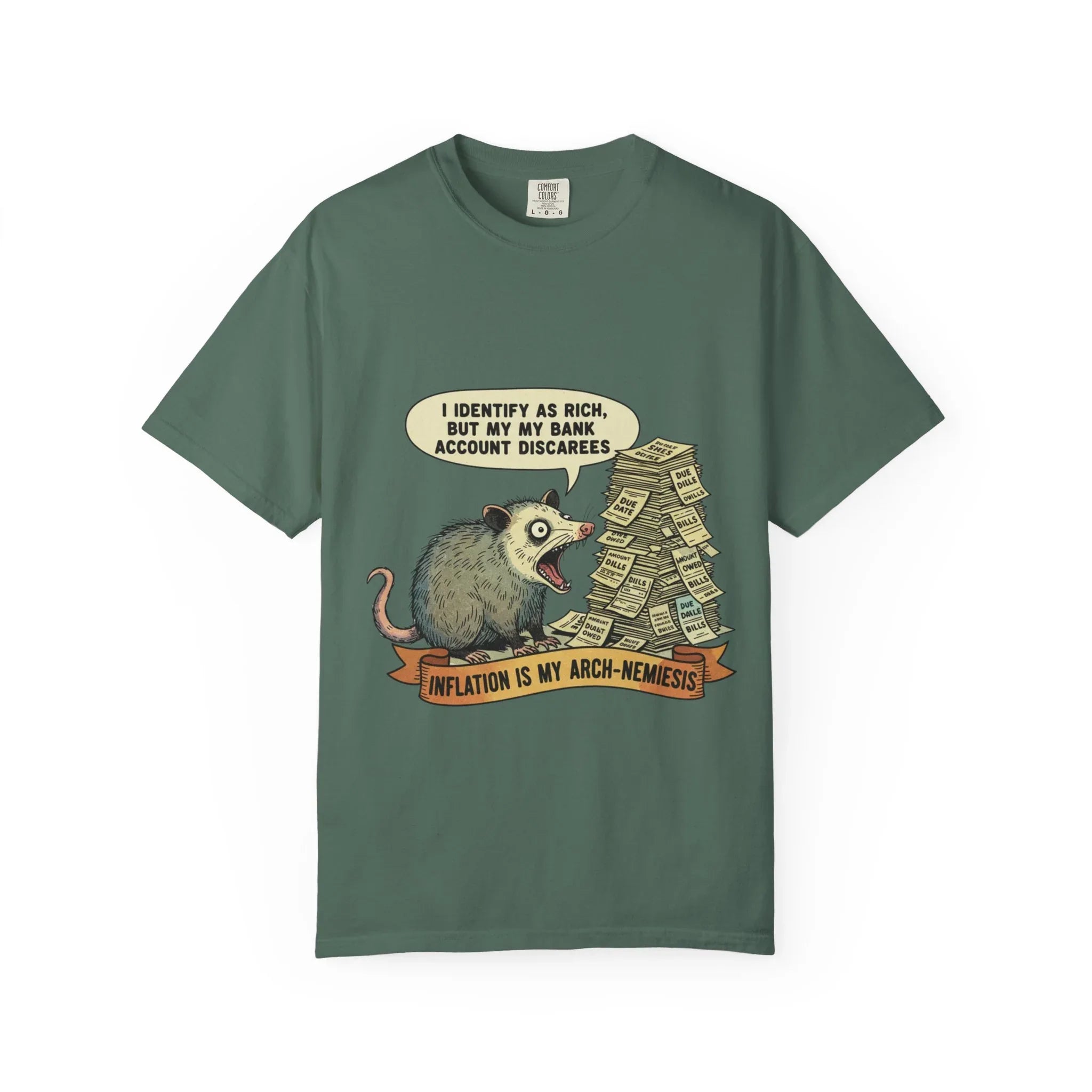 Funny Opossum Shirt Inflation Is My Arch Nemesis Tee Relatable Financial Meme Gift Sarcastic Possum Tshirt Screaming Trash Animal Top Blue Spruce