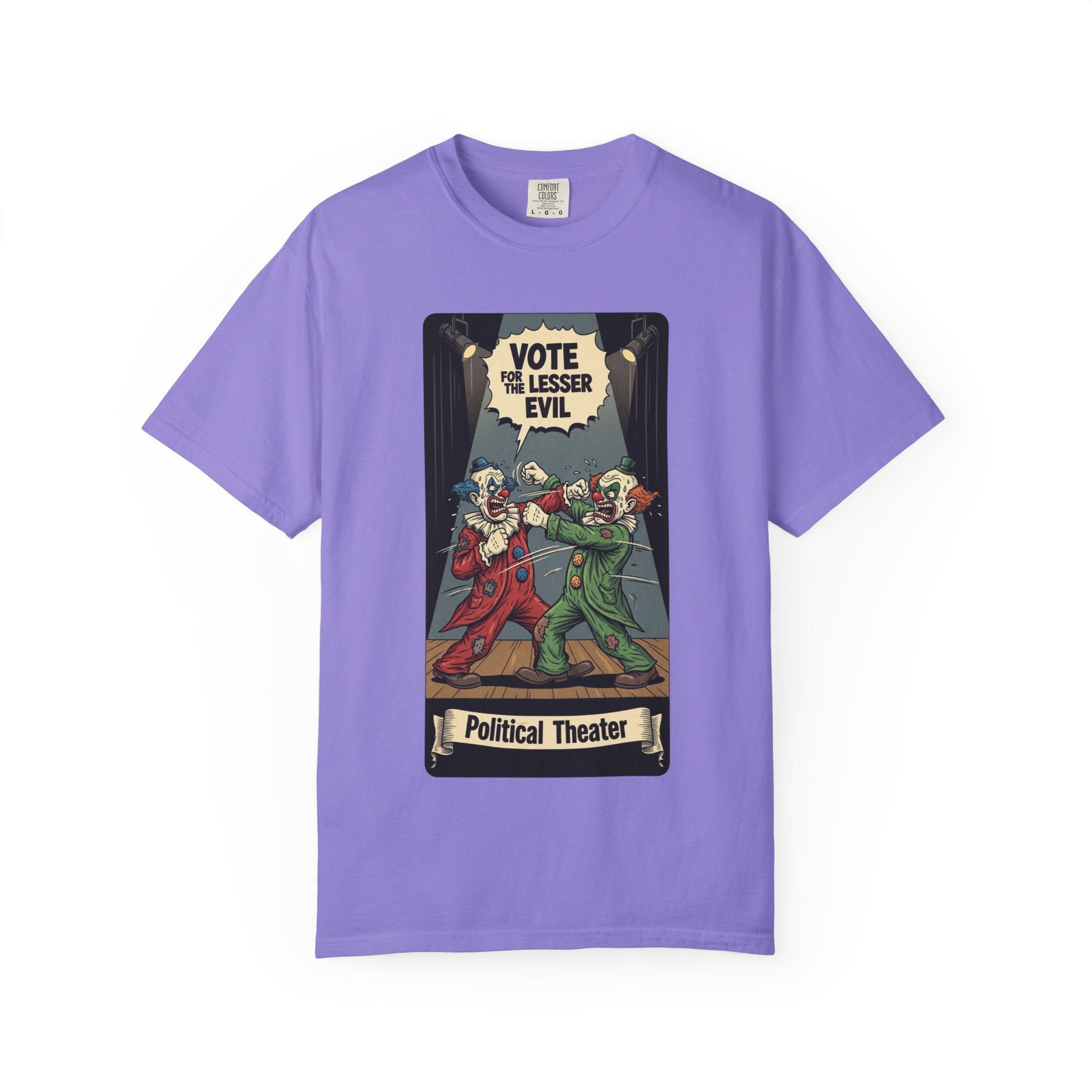 Vintage Satirical T-Shirt | Political Theater & System is Rigged Retro Tee | Sarcastic Dark Humor Shirt | Unisex Premium Cotton Graphic Tee Violet