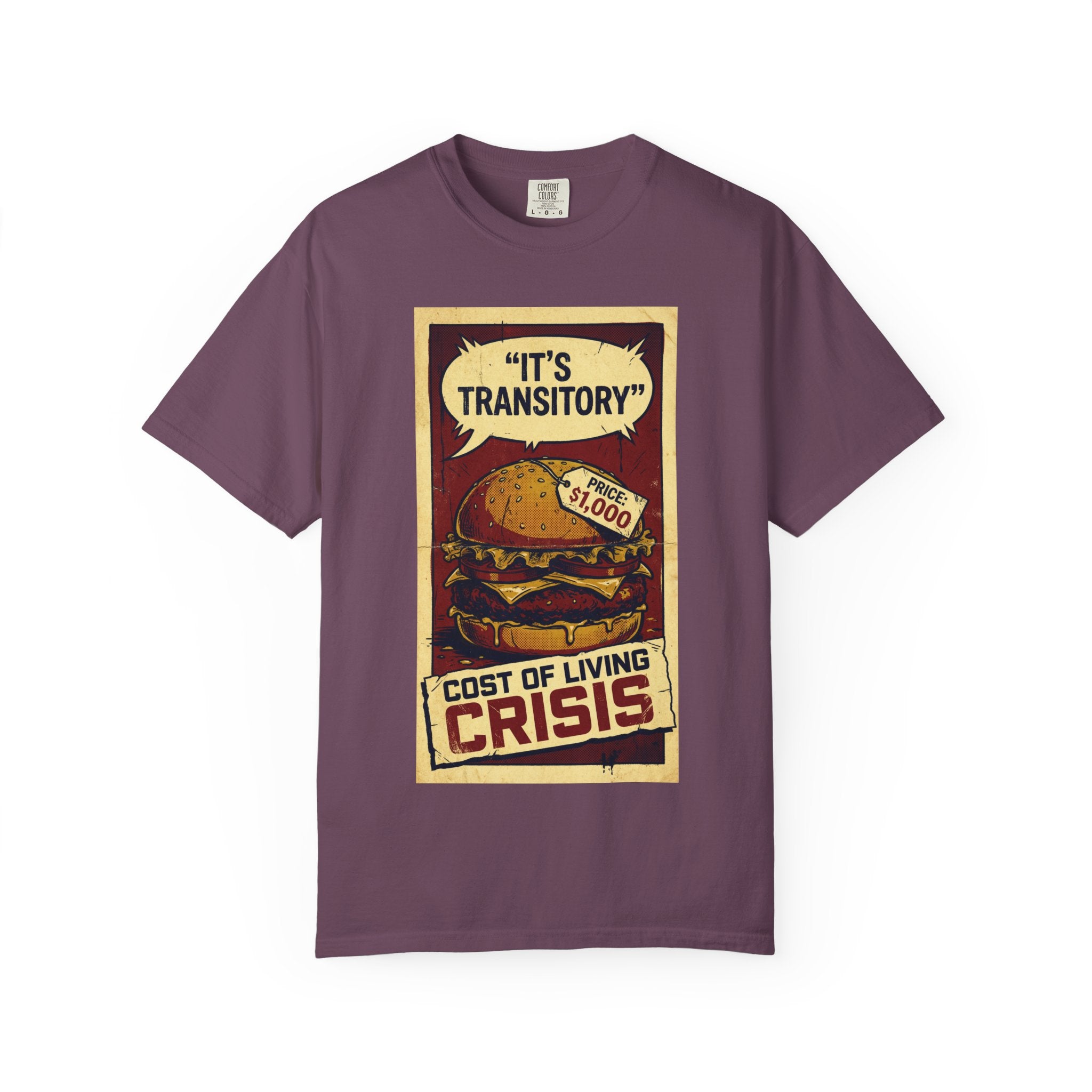 Cost of Living Crisis Shirt, It's Transitory Funny Inflation T-Shirt, $1,000 Burger Satire Tee, Vintage Economic Crisis Graphic, Sarcastic Finance Gift Berry