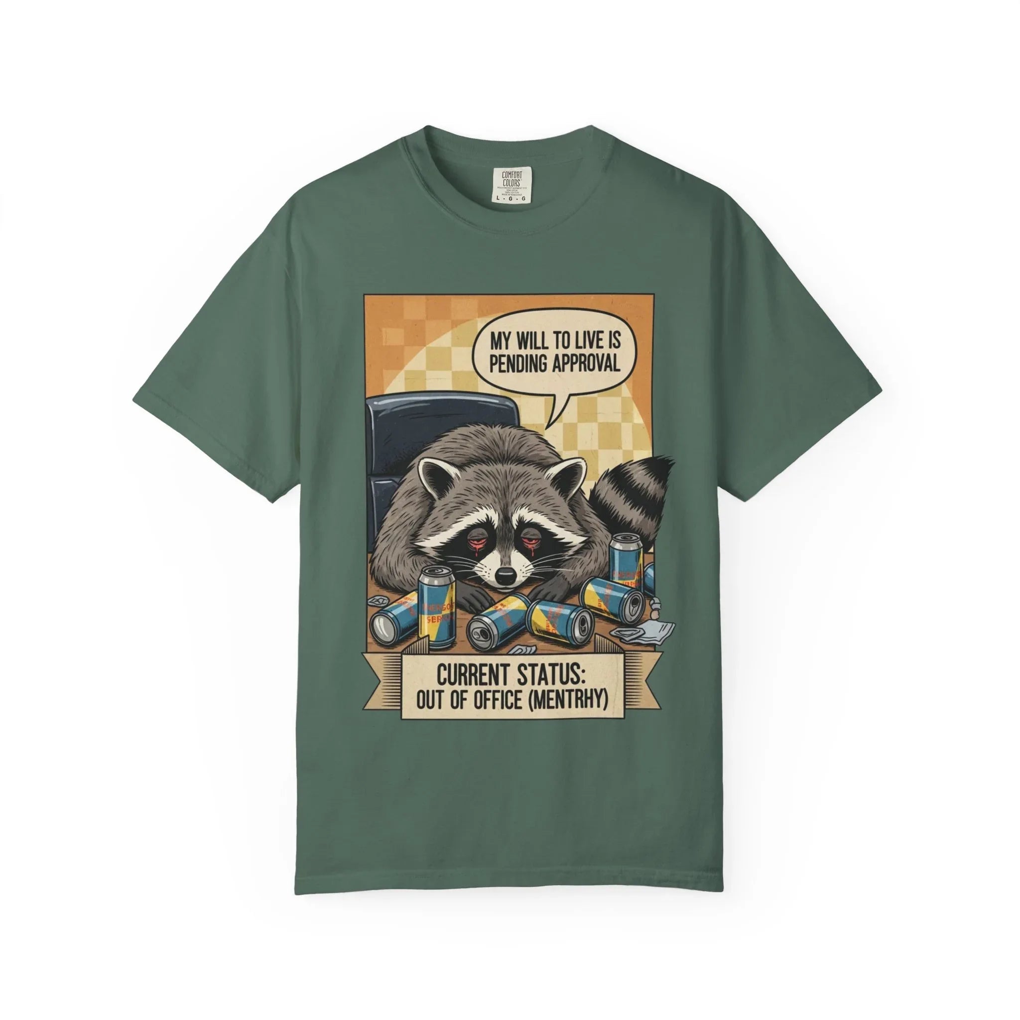 Funny Raccoon Shirt Mentally Exhausted Gift for Coworker Out of Office Tee Retro Trash Panda Corporate Humor Sweatshirt Sarcastic OfficeGift Blue Spruce