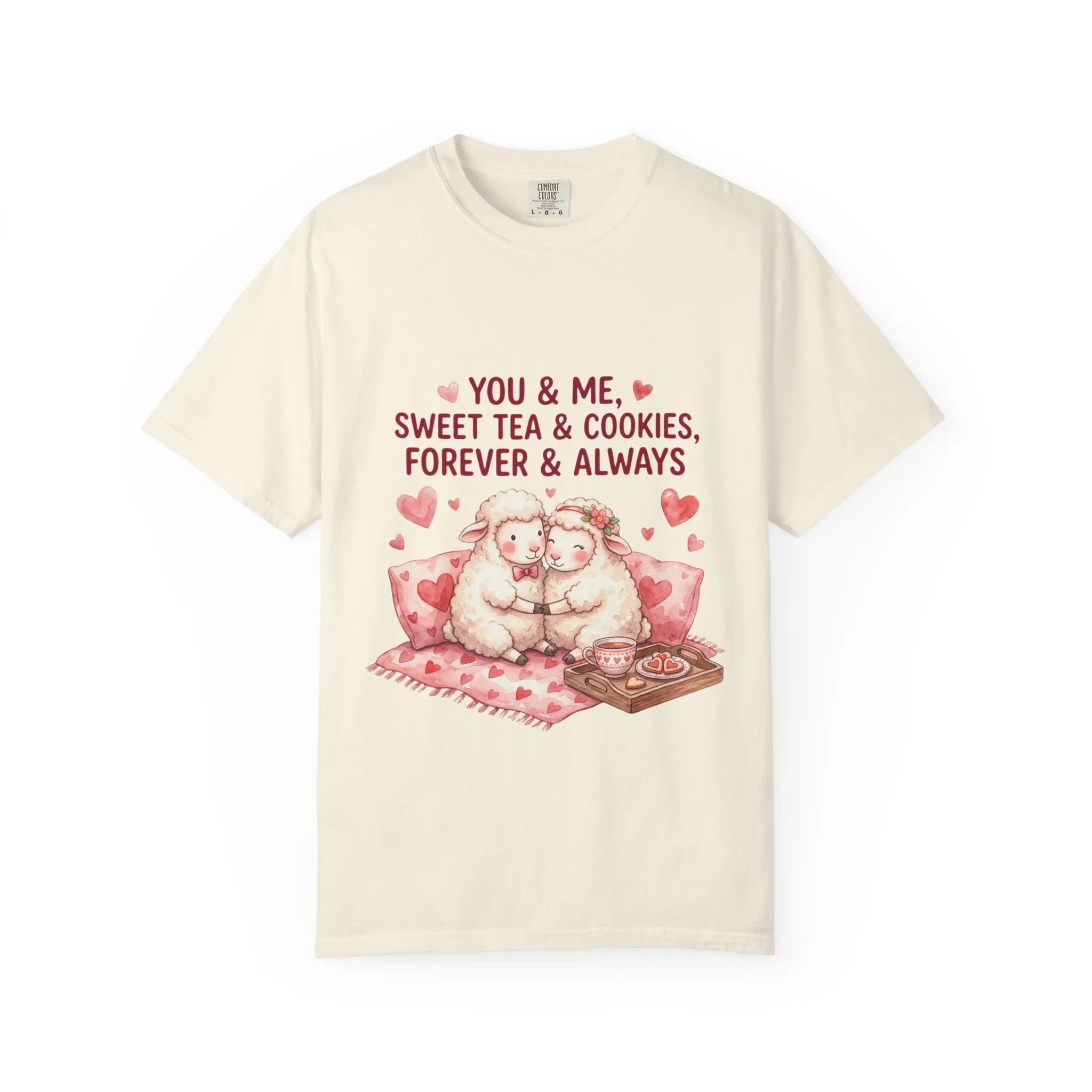 You and Me Sweet Tea Cookies Bears T Shirt Cute Cuddling Couple Watercolor Cozy Vintage Aesthetic Gift Lovers Soft Cotton Romantic Tee Ivory
