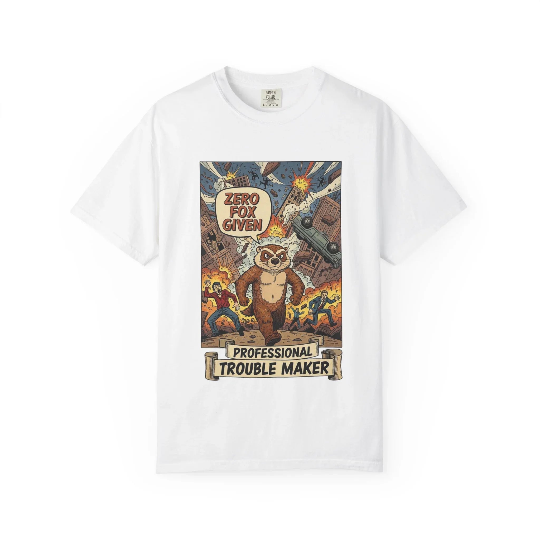 Funny Honey Badger Shirt - "Zero Fox Given" Hoodie - Retro Comic Style Monster Tee - Kaiju Animal Attack Graphic - Professional Trouble Maker Sarcastic Meme Art White