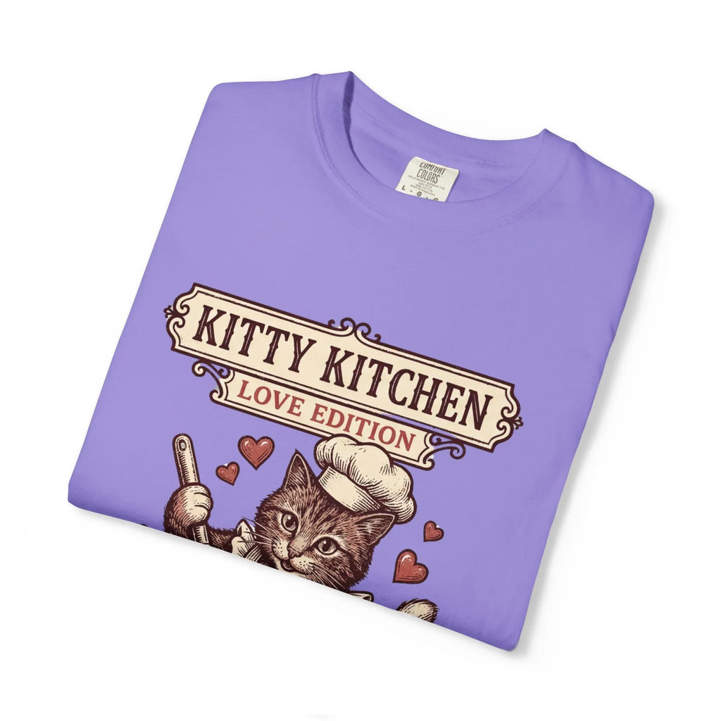 Kitty Kitchen Love T-Shirt | Vintage Cat Chef Whisking You Were Here Graphic Tee
