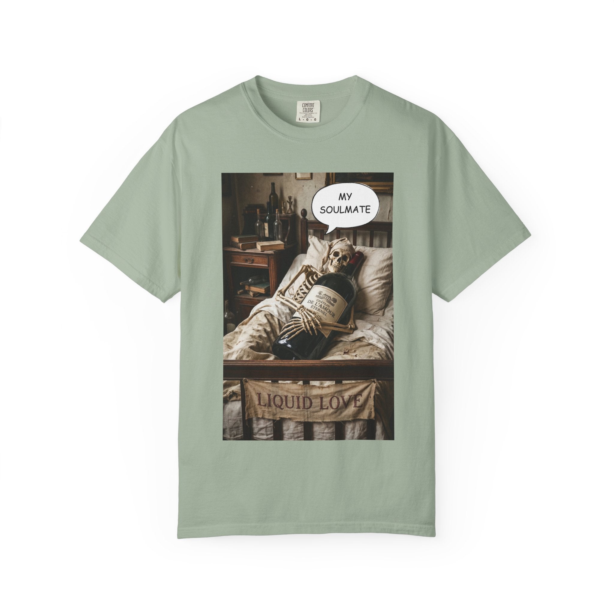 My Soulmate Liquid Love T-Shirt - Funny Wine Skeleton Shirt - Sarcastic Alcohol Pun Tee - Vintage Wine Lover Gift - Aesthetic Skeleton Graphic Bay