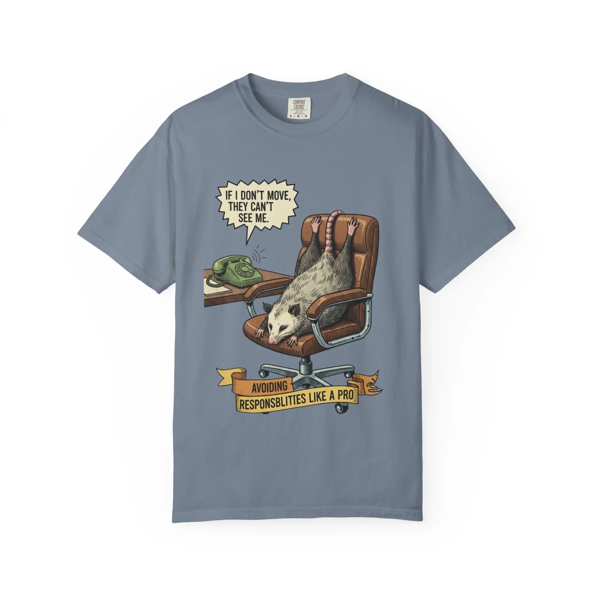 Funny Opossum Shirt - Procrastination Gift - Office Humor Tee - Introvert Sweatshirt - "Avoiding Responsibilities Like A Pro" - Vintage Opossum Illustration - Social Anxiety Top Blue Jean