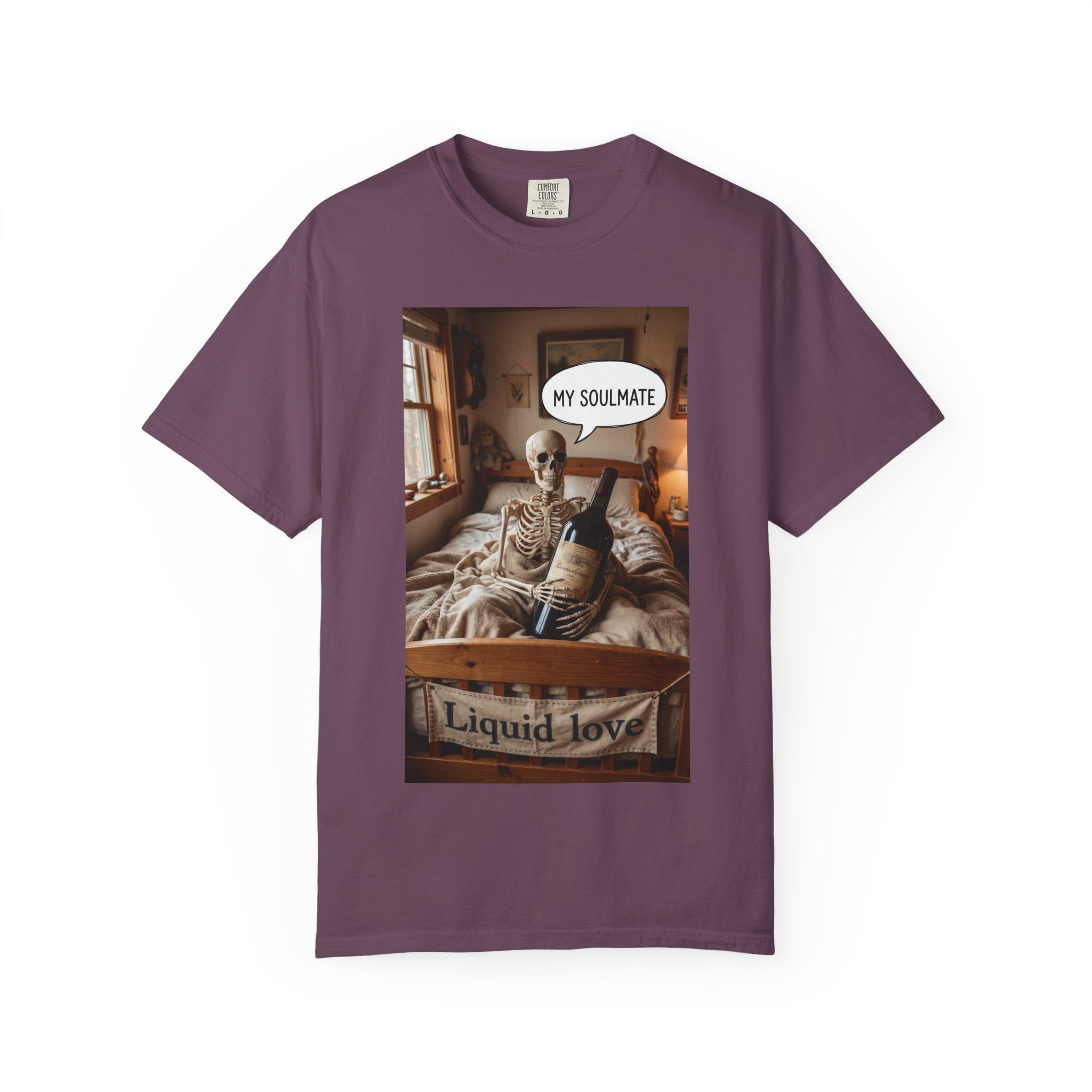 Liquid Love Skeleton Wine Shirt - Funny Soulmate Gift - Dark Humor T-Shirt - Gothic Cottagecore Graphic Tee - Sarcastic Wine Enthusiast Apparel Berry