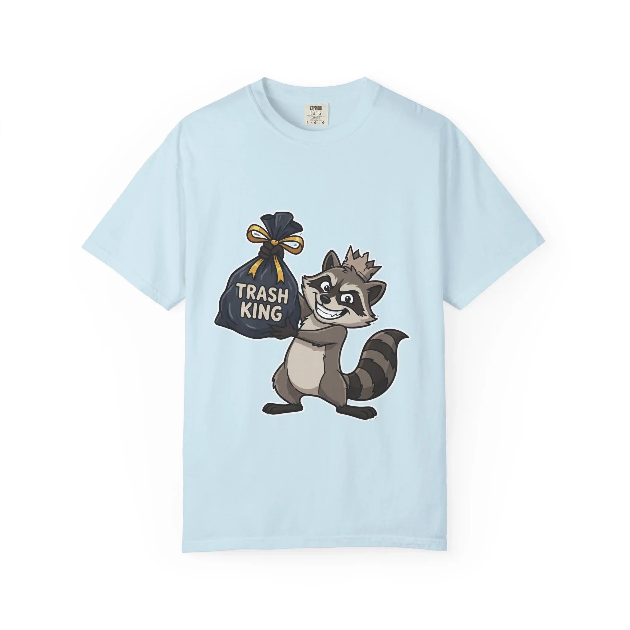 Trash King Raccoon Shirt, Funny Trash Panda Tee, Crown Trash Bag Graphic T-Shirt, Meme Streetwear Gift, Sarcastic Animal Humor Chambray