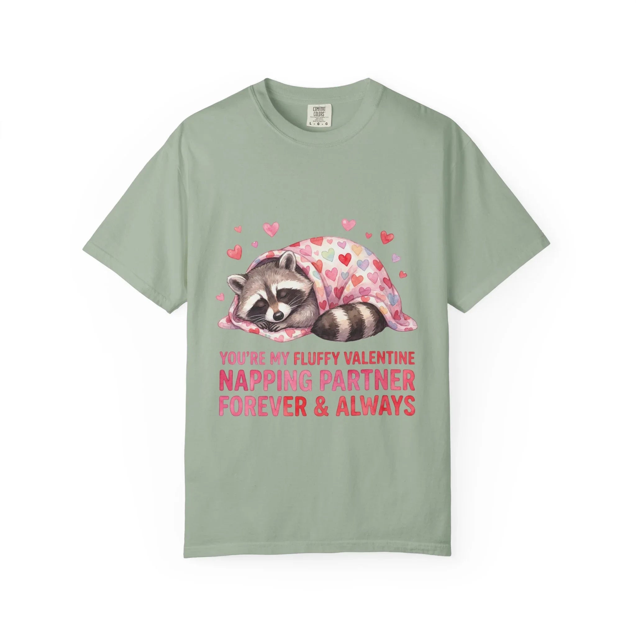 Sleeping Raccoon Valentine T Shirt Fluffy Napping Partner Forever Watercolor Cozy Vintage Aesthetic Gift Animal Lovers Soft Cotton Romantic Bay