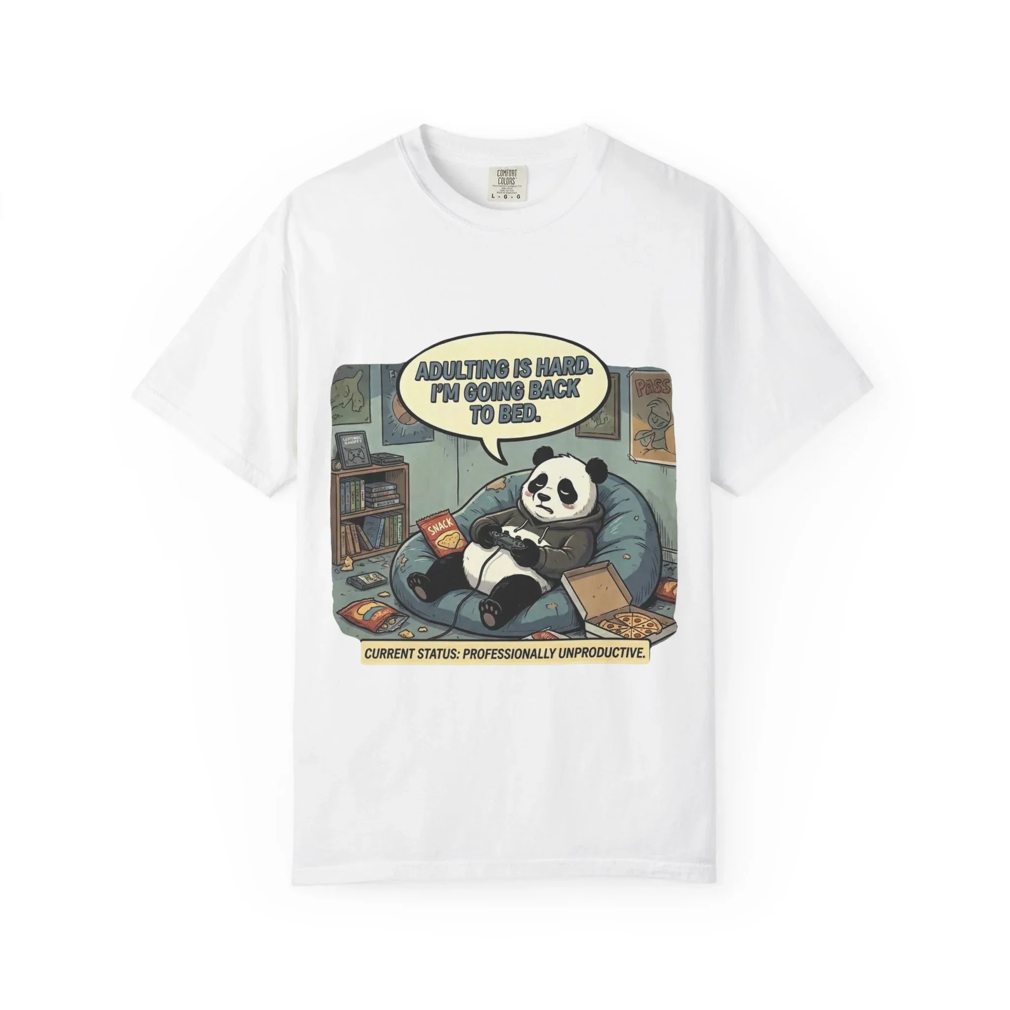 Adulting Is Hard Panda T-Shirt | Lazy Reading Graphic Tee | Cozy Bookworm Humor Gift | Vintage Anti Hustle Comic Shirt