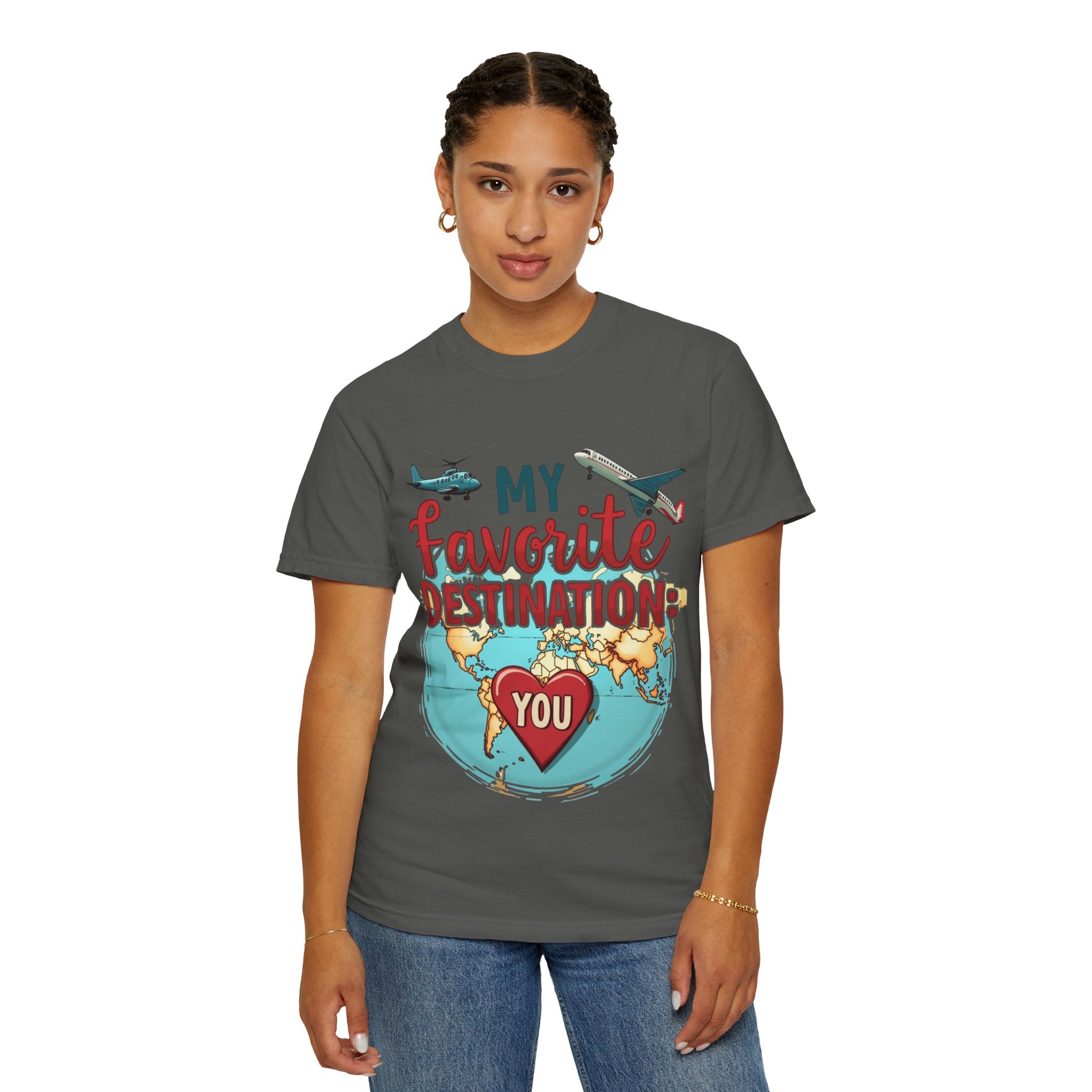 My Favorite Destination You Shirt, Travel Map Heart Plane T-Shirt, Cute Globe Airplane Tee, Couples Road Trip Gift, Anniversary Valentine
