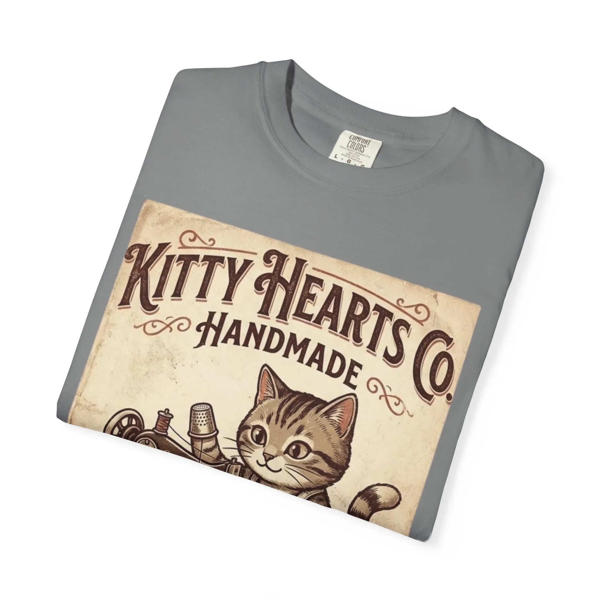 Kitty Hearts Co T-Shirt | Vintage Handmade Cat Sewing Made With Purr Graphic Tee