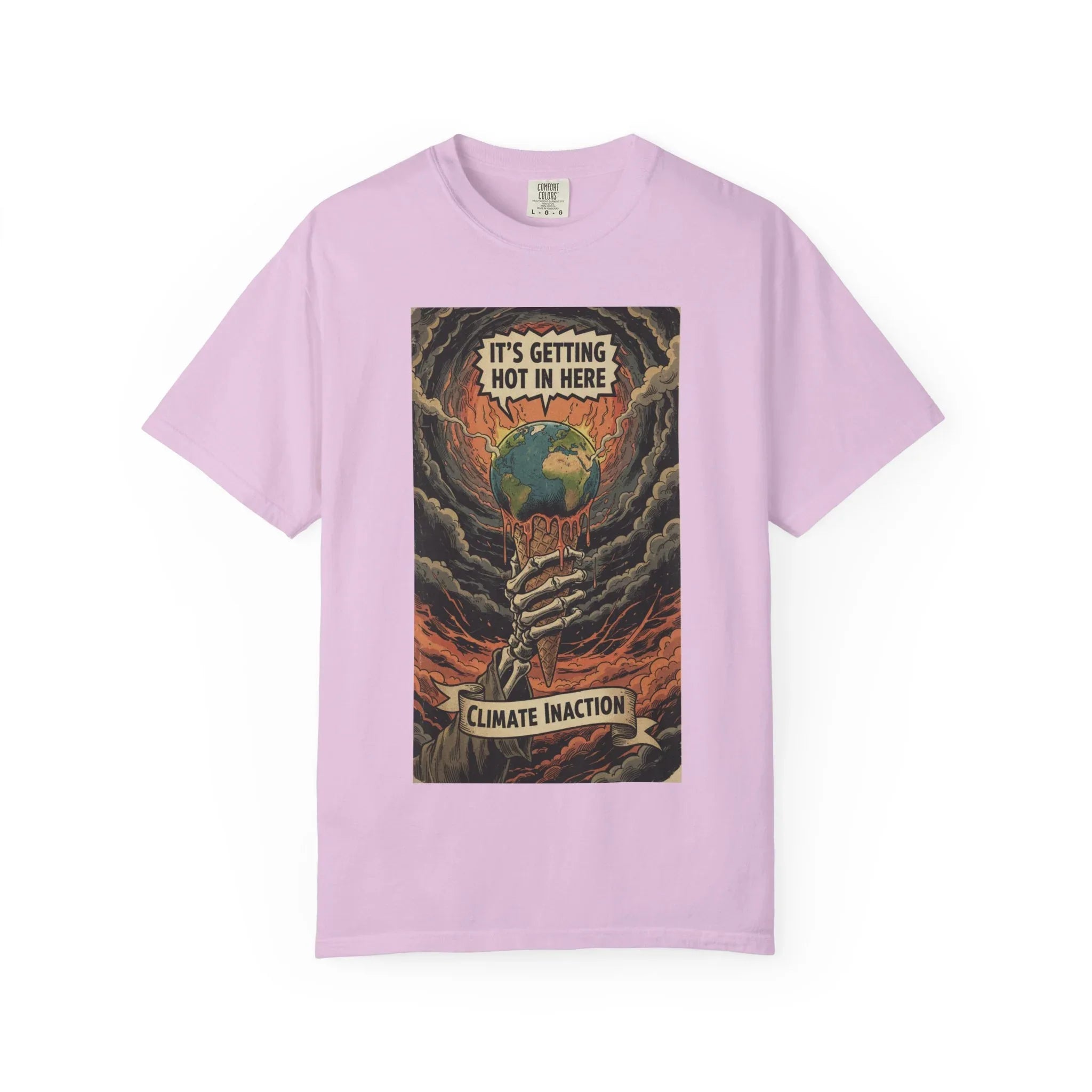 Climate Inaction Skeleton Melting Earth Shirt - Vintage Graphic Global Warming Activist Tee - Retro Aesthetic Sarcastic Eco-Friendly Gift - Heavyweight Garment-Dyed Unisex T-shirt Orchid