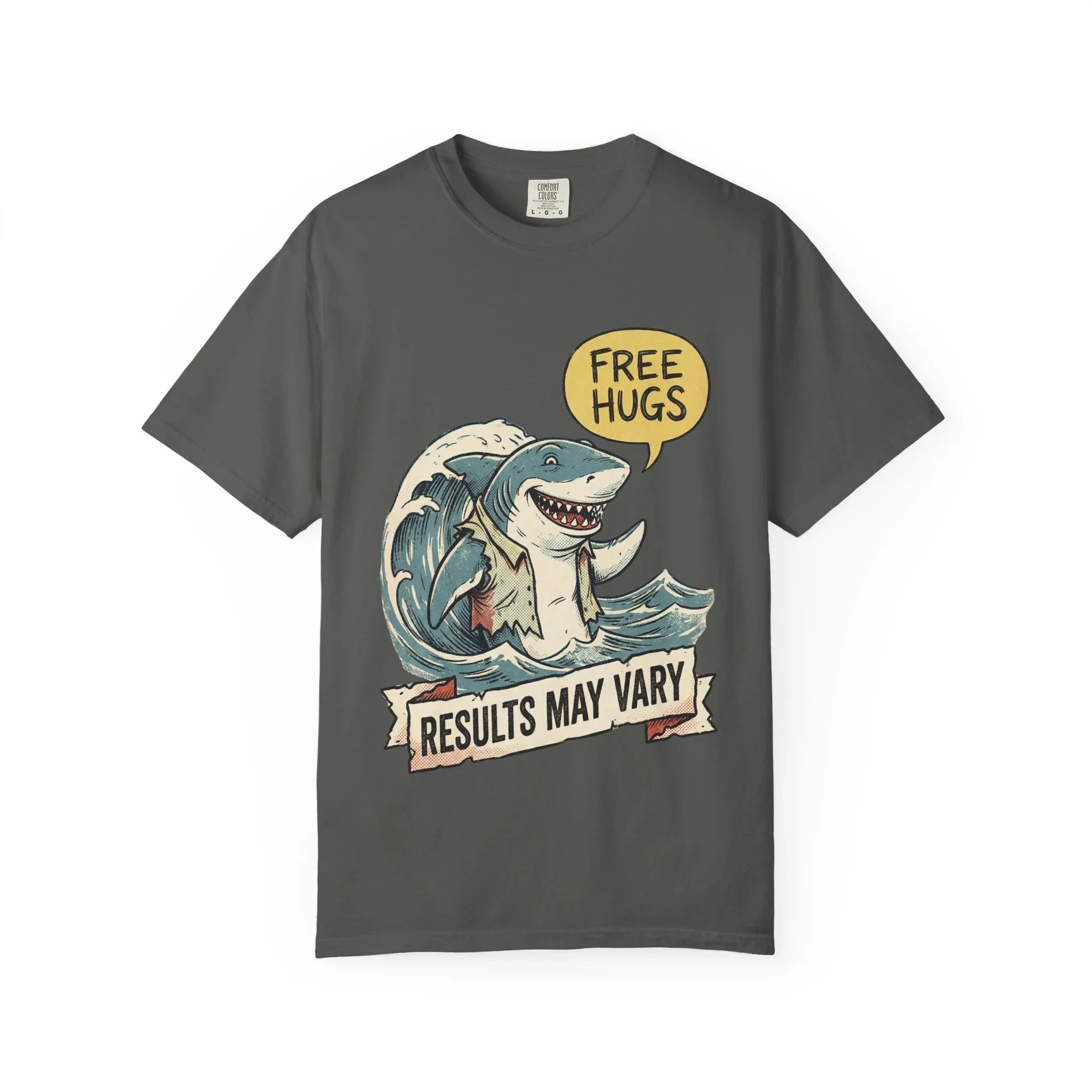Vintage Shark Shirt - Funny "Free Hugs" T-Shirt - Dark Humor Gift - Retro Graphic Tee - Sarcastic Ocean Lover Top - Grunge Style Animal Apparel Pepper