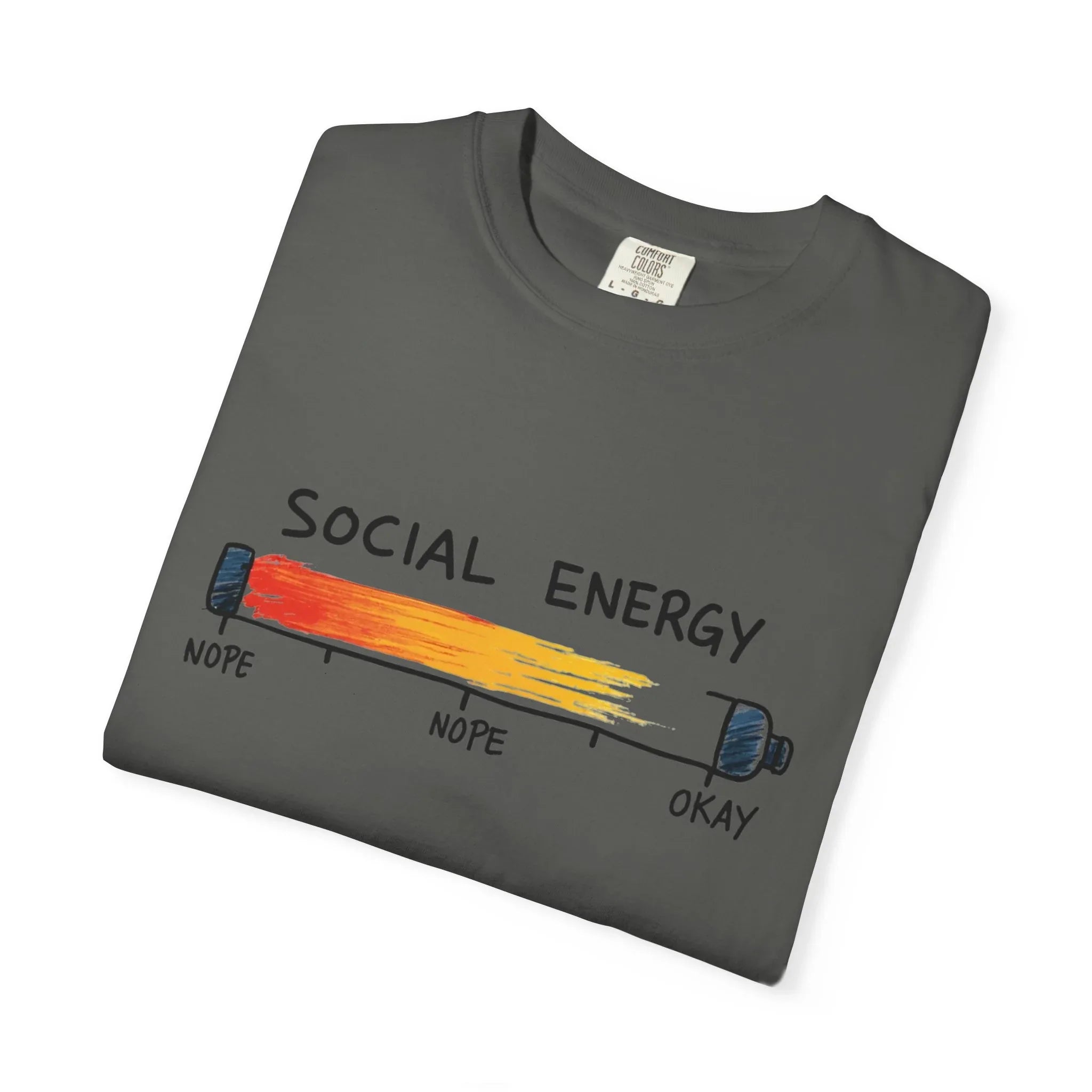 Social Energy Meter Shirt, Introvert Humor Tee, Social Battery Bar Chart T-Shirt, Funny Minimal Graphic, Nope to Okay Gift Pepper