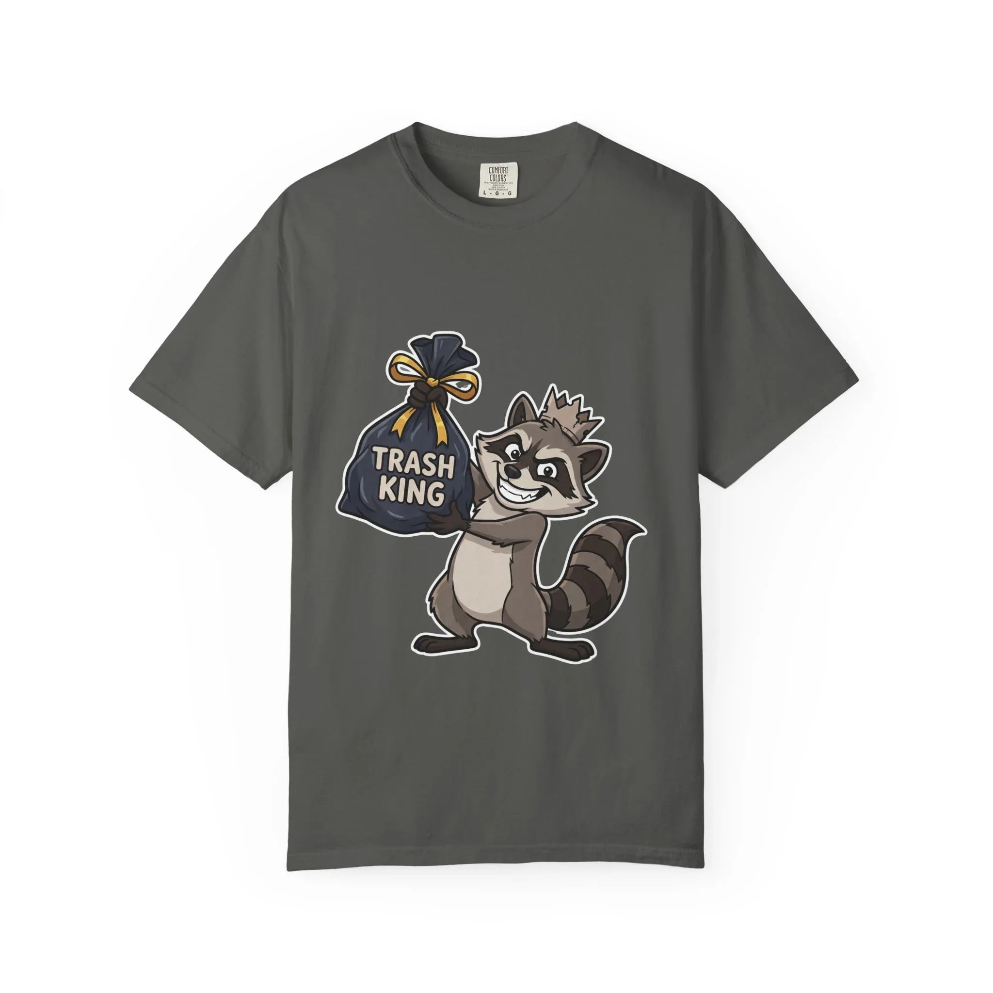 Trash King Raccoon Shirt, Funny Trash Panda Tee, Crown Trash Bag Graphic T-Shirt, Meme Streetwear Gift, Sarcastic Animal Humor Pepper