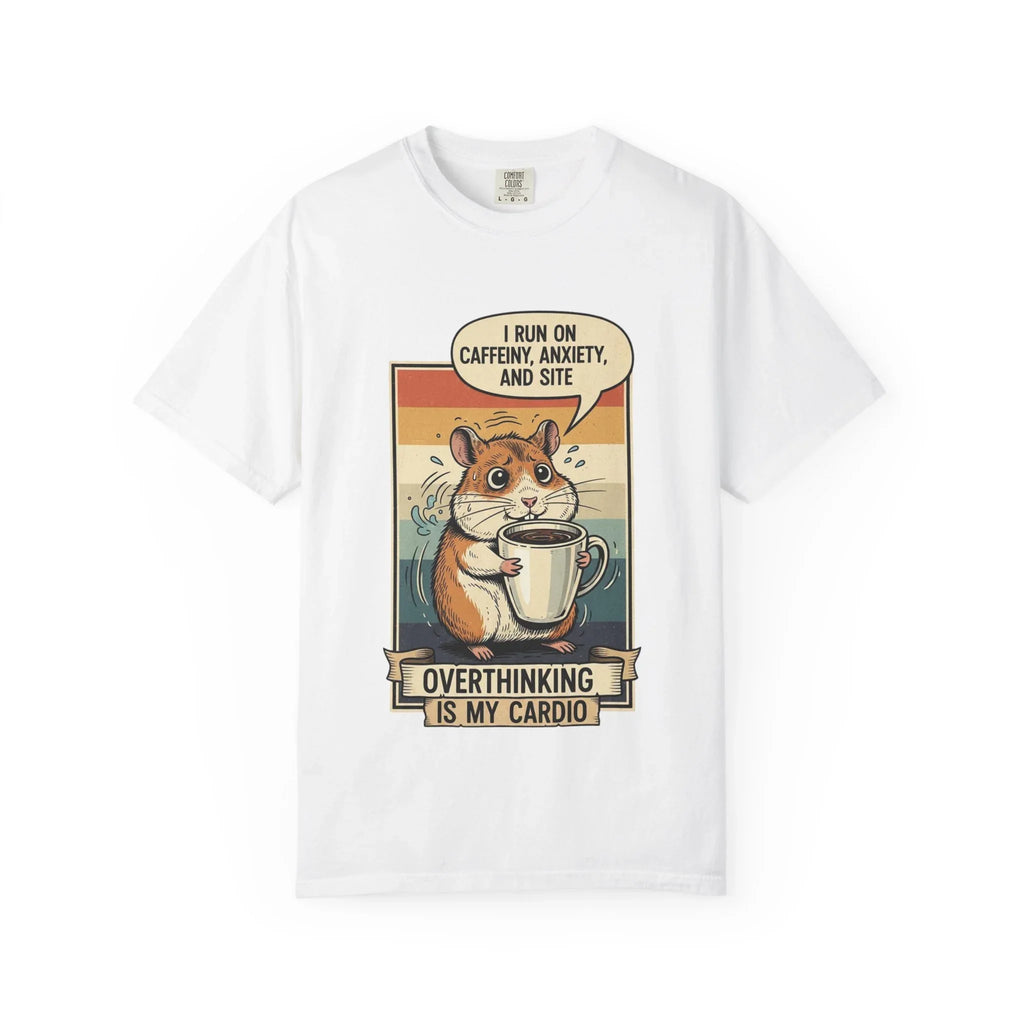 Funny Overthinking Hamster T-Shirt Retro Coffee Lover Gift Stress Anxiety Shirt Sarcastic Mental Health Tee Vintage Hamster Mom Dad Gift
